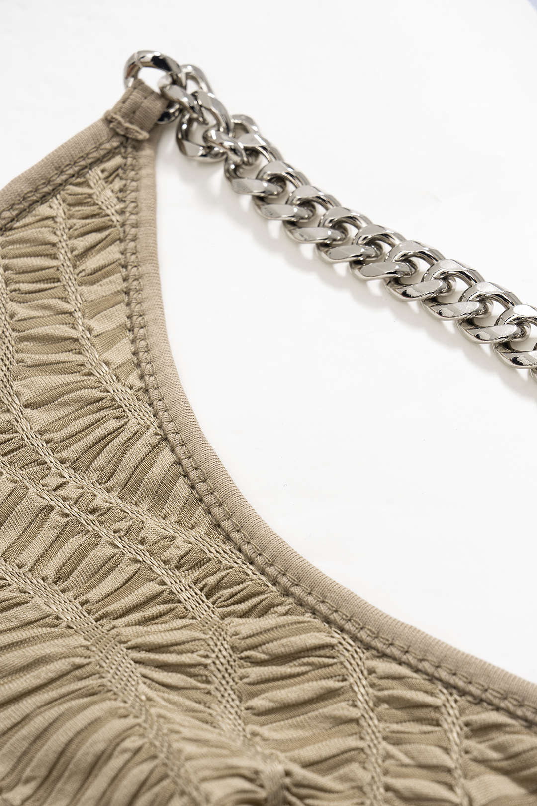 Metallic Chain Decor Textured Sleeveless Tank Top