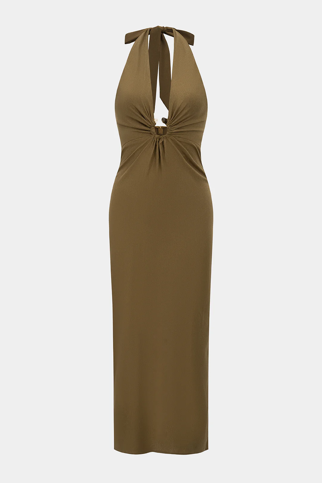Satin Metallic V-Neck Halter Tie-Back Sleeveless Maxi Dress