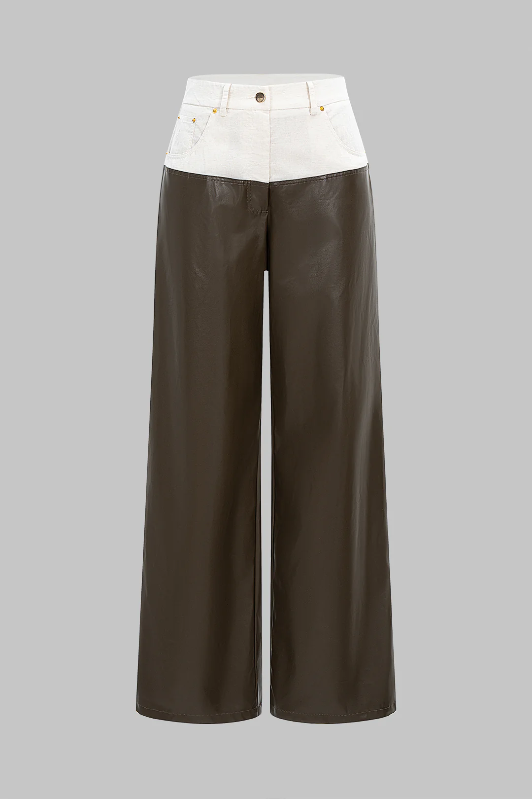 Faux Leather Patchwork Straight Leg Trousers