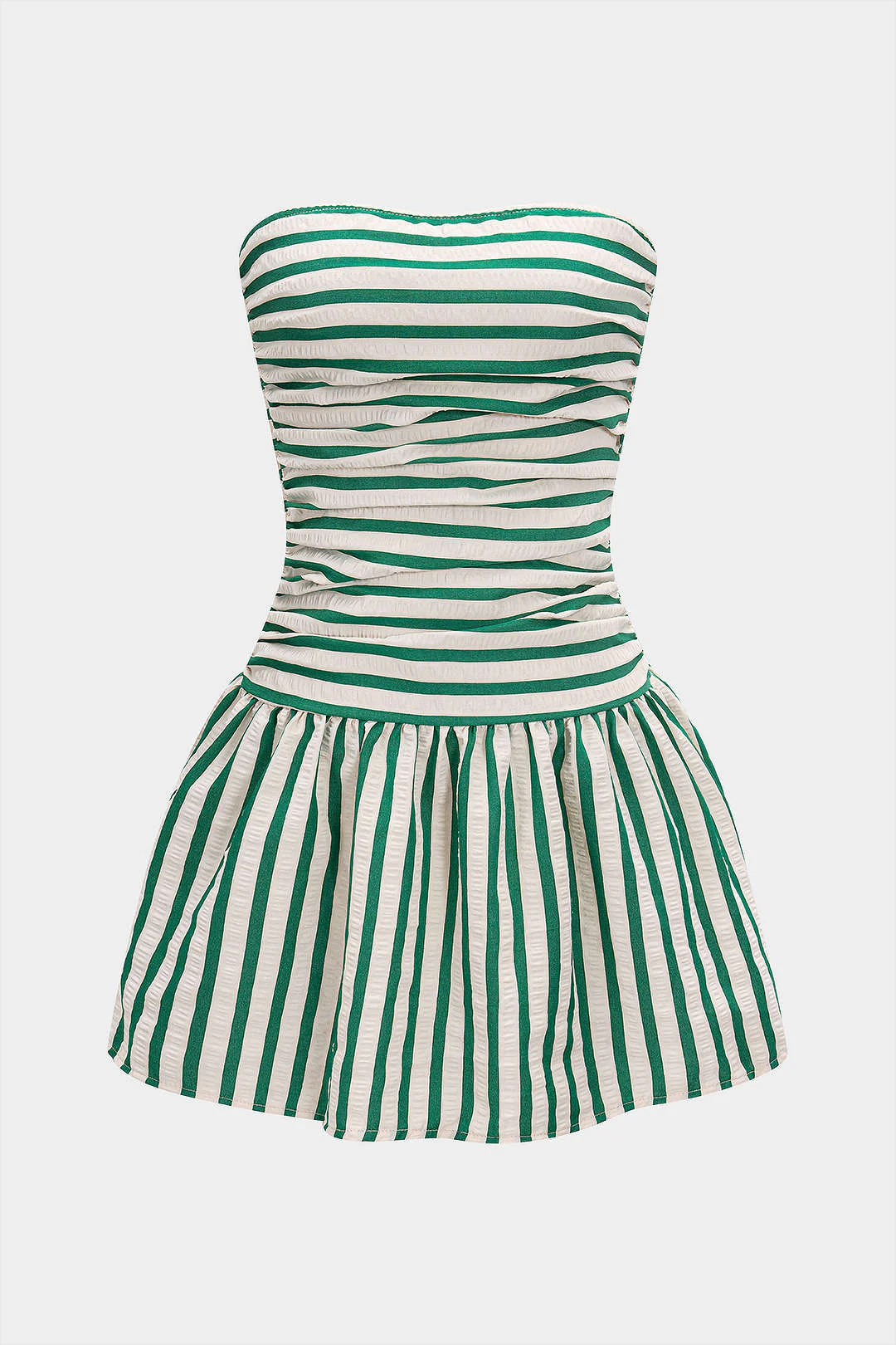 Striped Smocked Strapless Backless Sleeveless Mini Dress