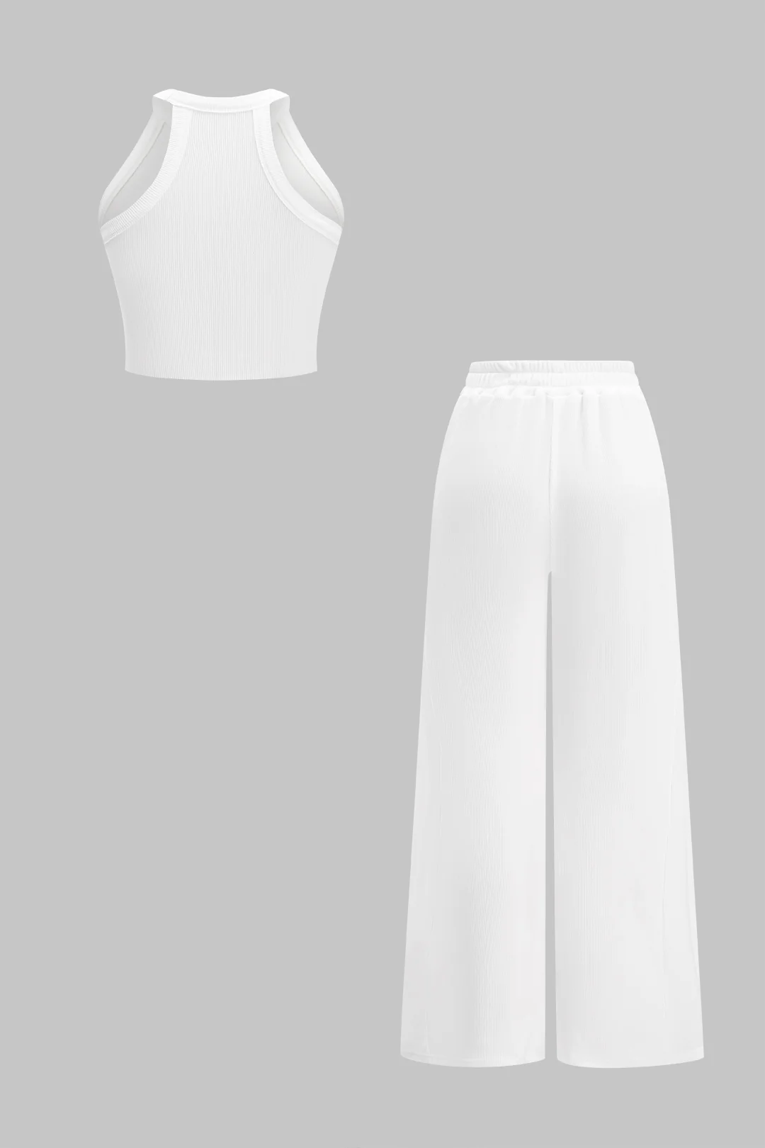 Solid Basic Tank Top And High Waist Wide Leg Trousers Set