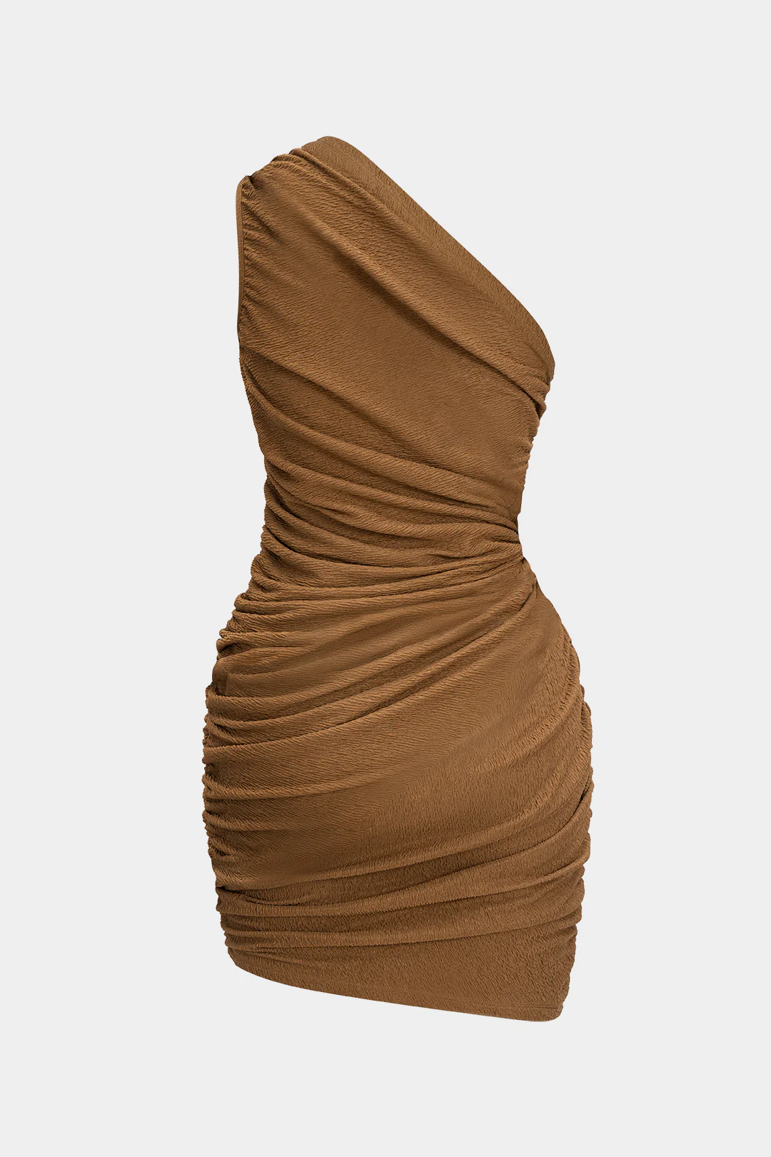 Ruched One Shoulder Twist Knot Sleeveless Mini Dress