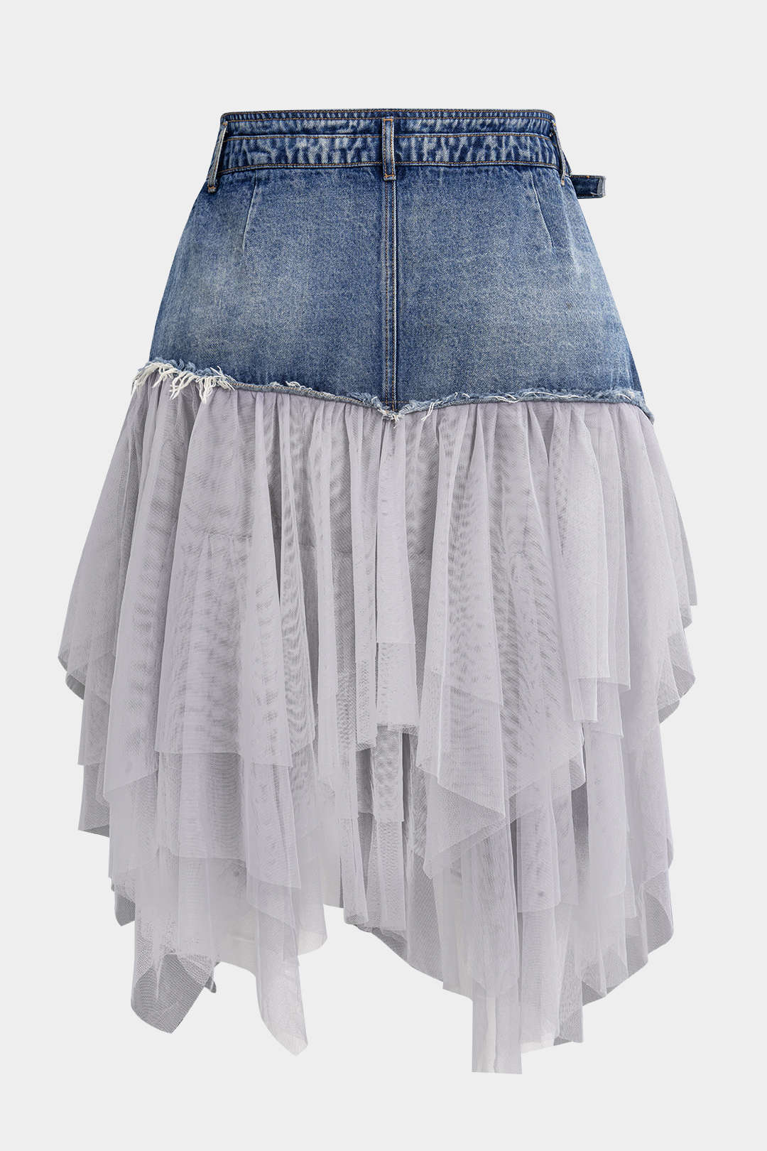 Plus Size Denim Mesh Patchwork High-Waisted Skirt