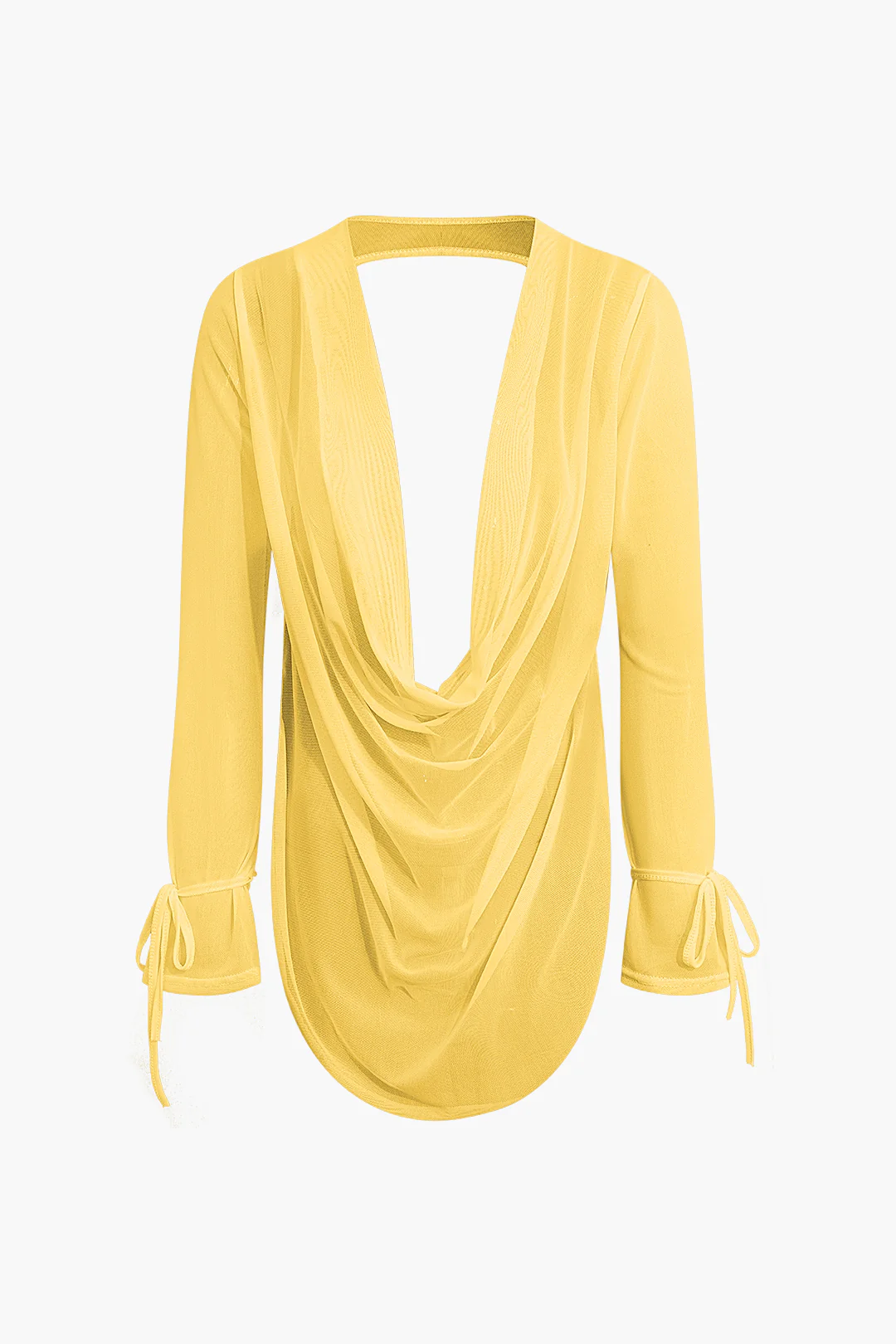 Cowl Neck Backless Tie Mesh Top and Asymmetrical Mini Skirt Outfit Set