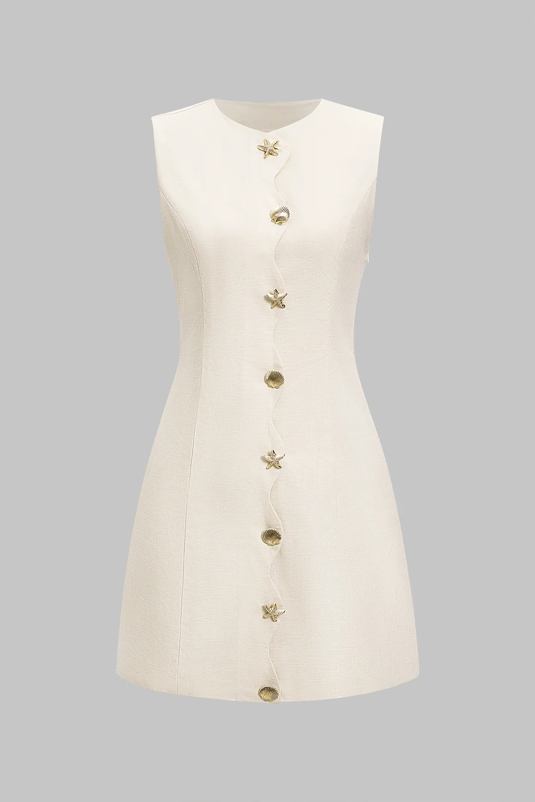 Metallic Button Sleeveless Mini Dress