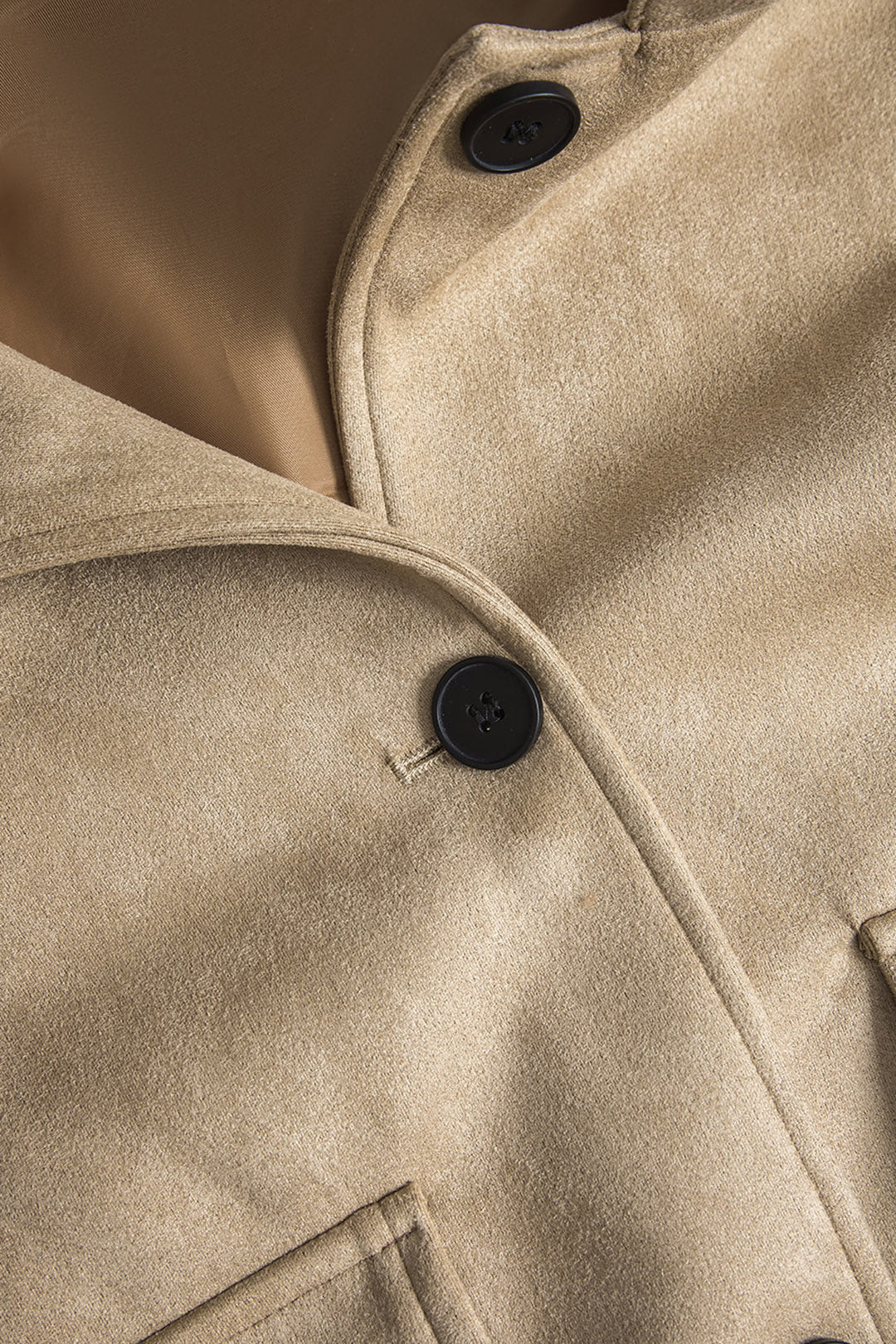 Suede Lapel Long Sleeve Leather Jacket