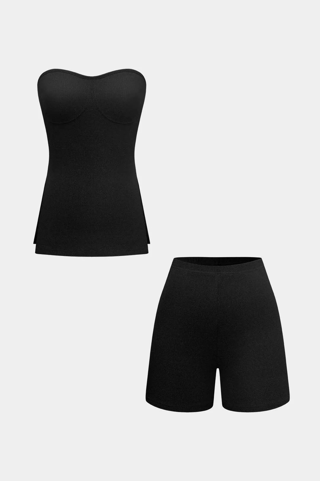 Simple Solid Knit Strapless Top and Shorts Set