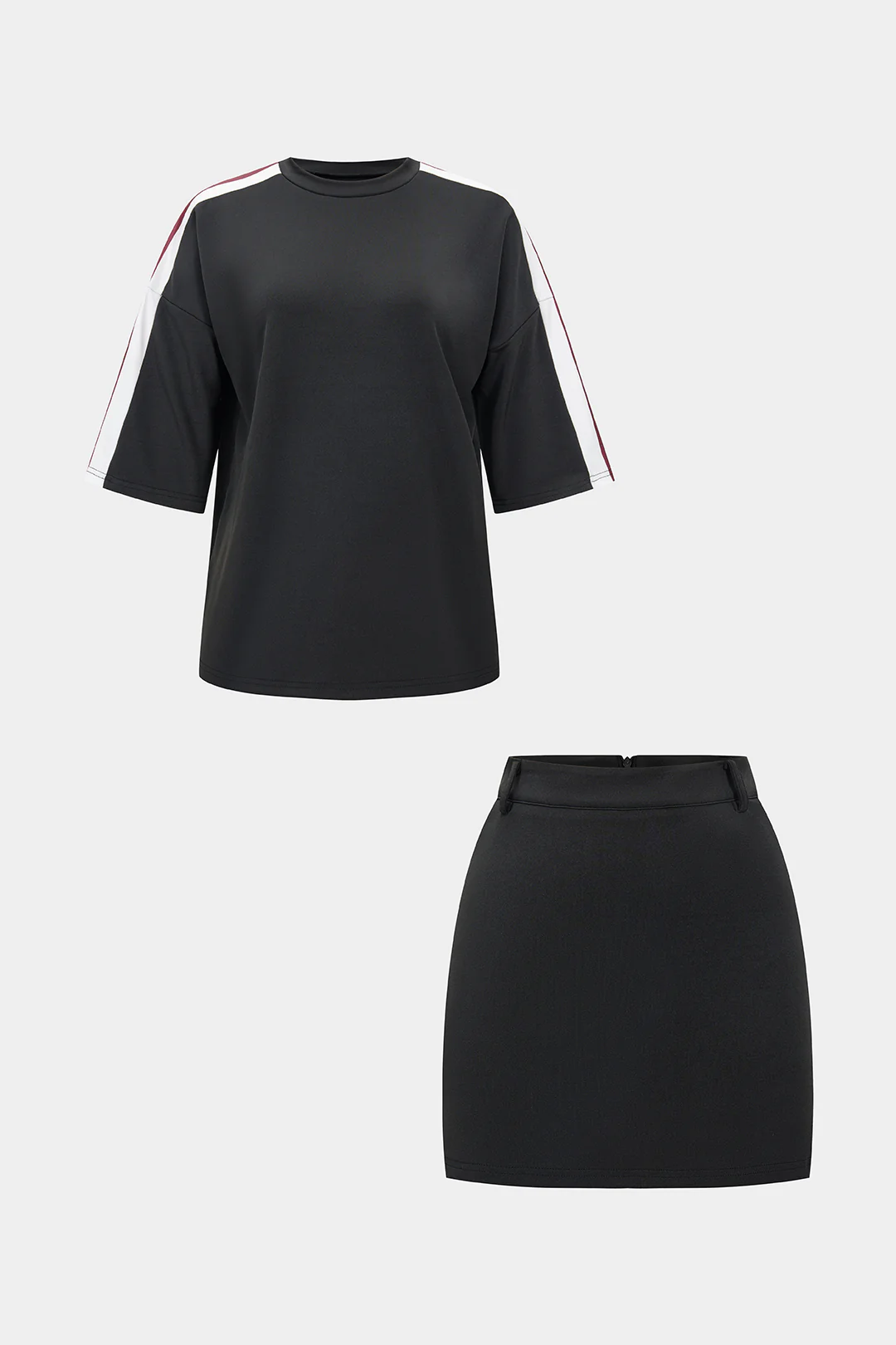 Contrast Stripes Print Short-Sleeve Shirt And Mini Skirt Set