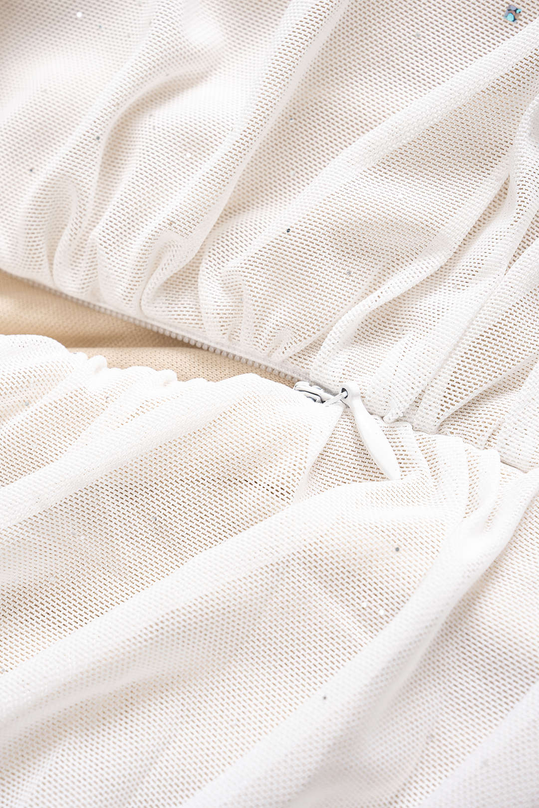 Mesh Ruched Zipper Strapless Sleeveless Mid-length Dress