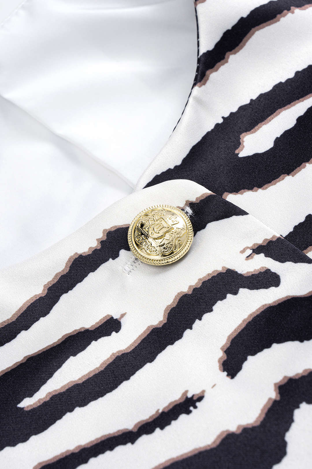 Zebra Stripe Print Metallic Button Short Sleeve Top