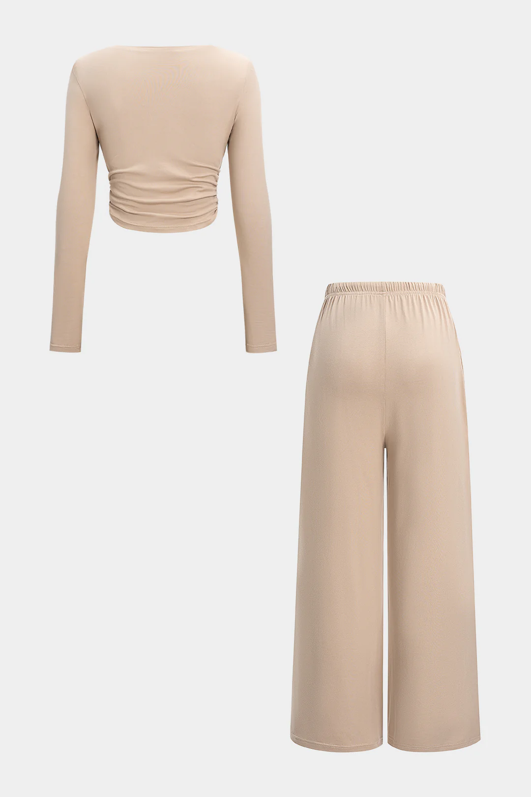 Ruched Long-Sleeve Top And Tie-Up Trousers Set