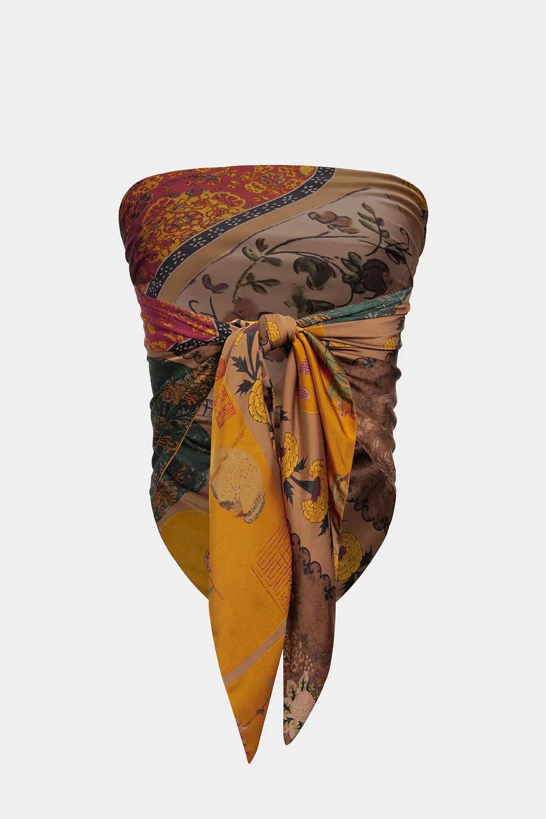 Retro Patterned Satin Tie-Up Tube Top