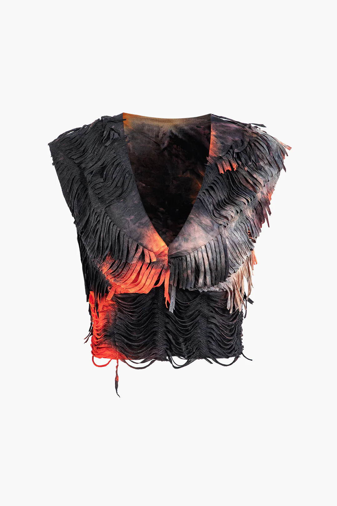 Distressed V-neck Cap Sleeve Crop Top and Slit Maxi Skirt Outfit Set