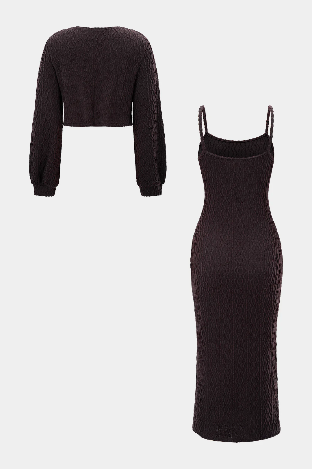 Long Sleeve Cardigan and Sleeveless Slit Dress Combo