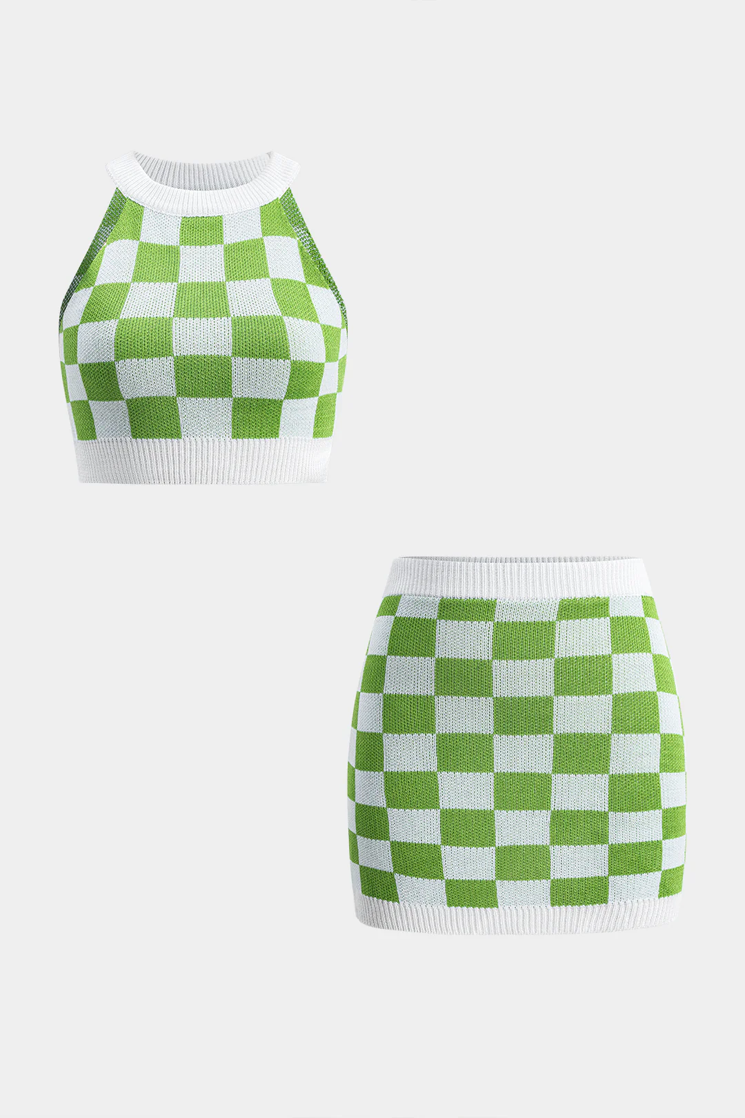 Contrast Pattern Knit Crop Top And Skirt Set