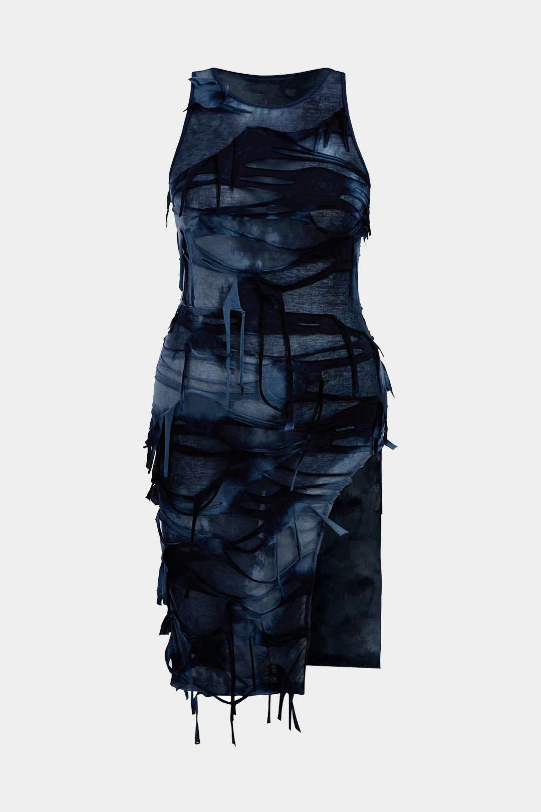 Plus Size Tie Dye Ripped Sleeveless Slit Tank Midi Dress
