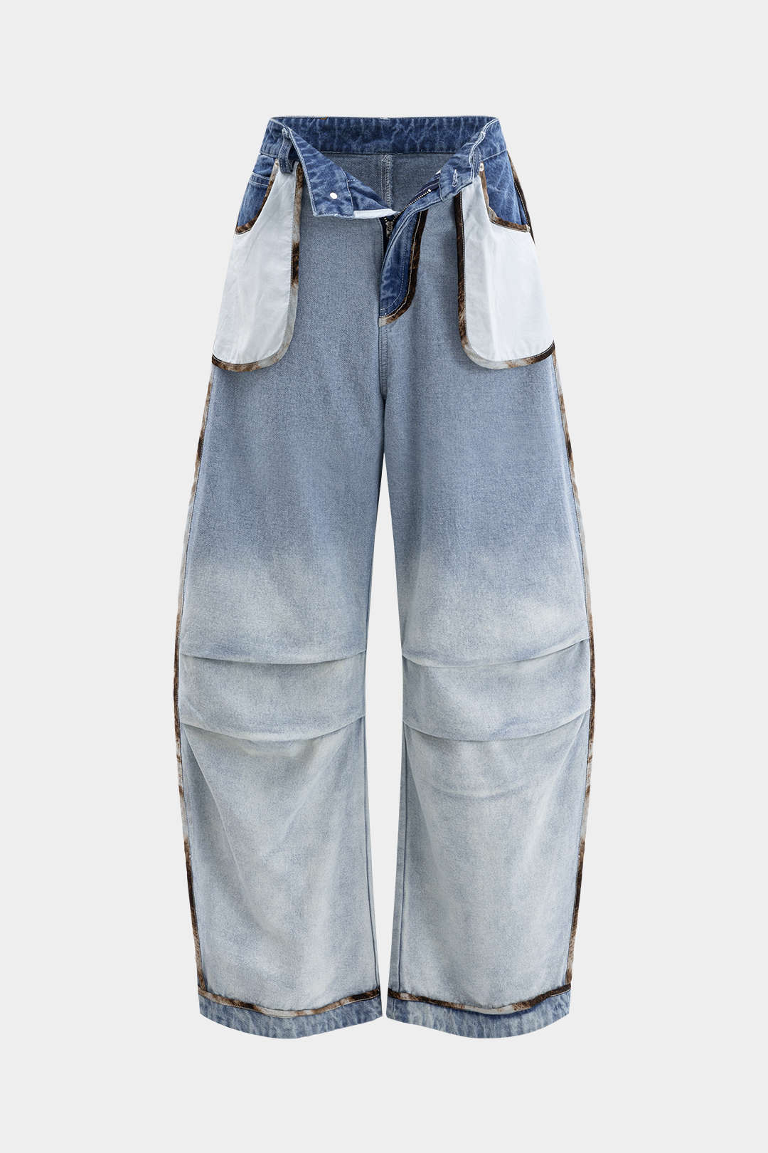 Denim Ruched Pocket Wide Leg Barrel Jeans