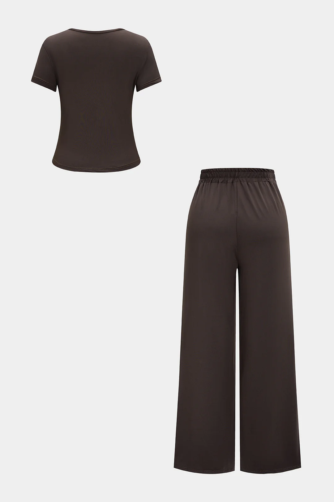 Solid Basic Short-Sleeve T-Shirt And Ruched Wide Leg Trousers Set