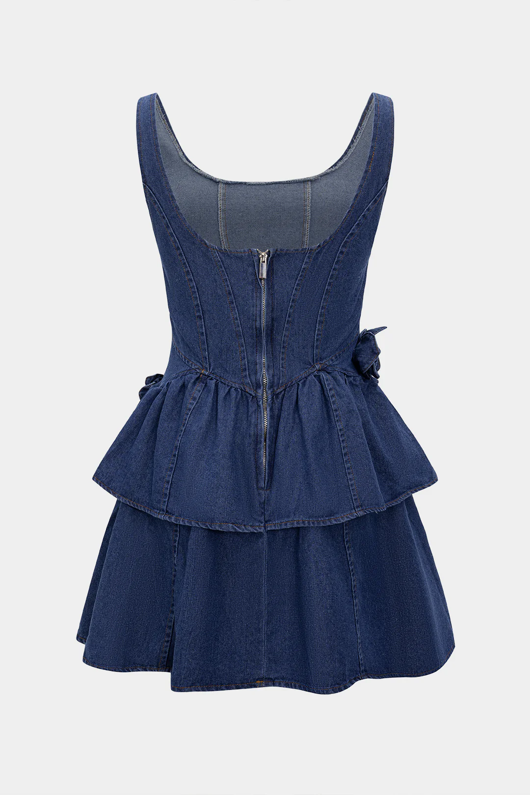 Denim 3D Floral Decor Strap Sleeveless Dress