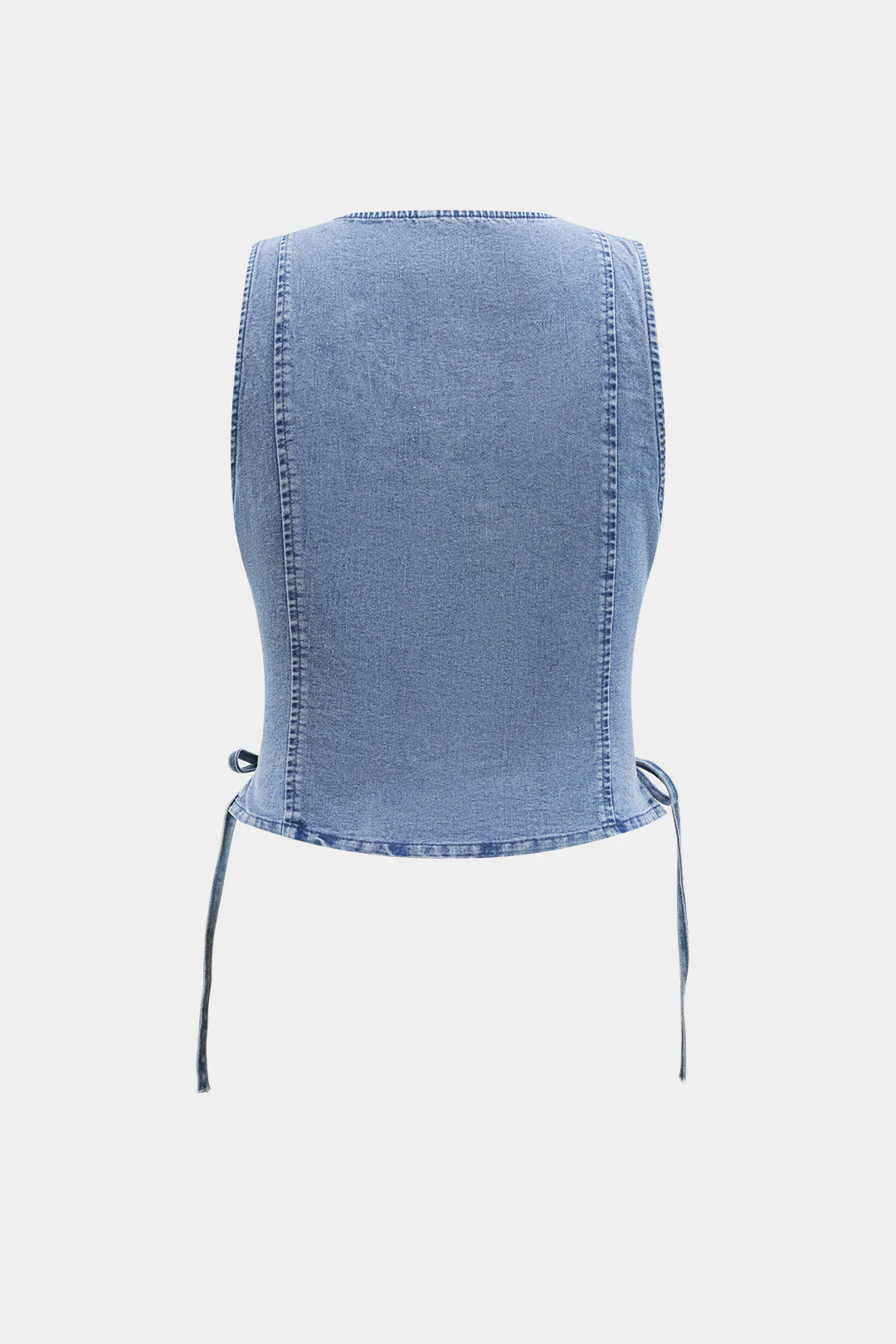 Denim Ruched Button Tie Knot Vest