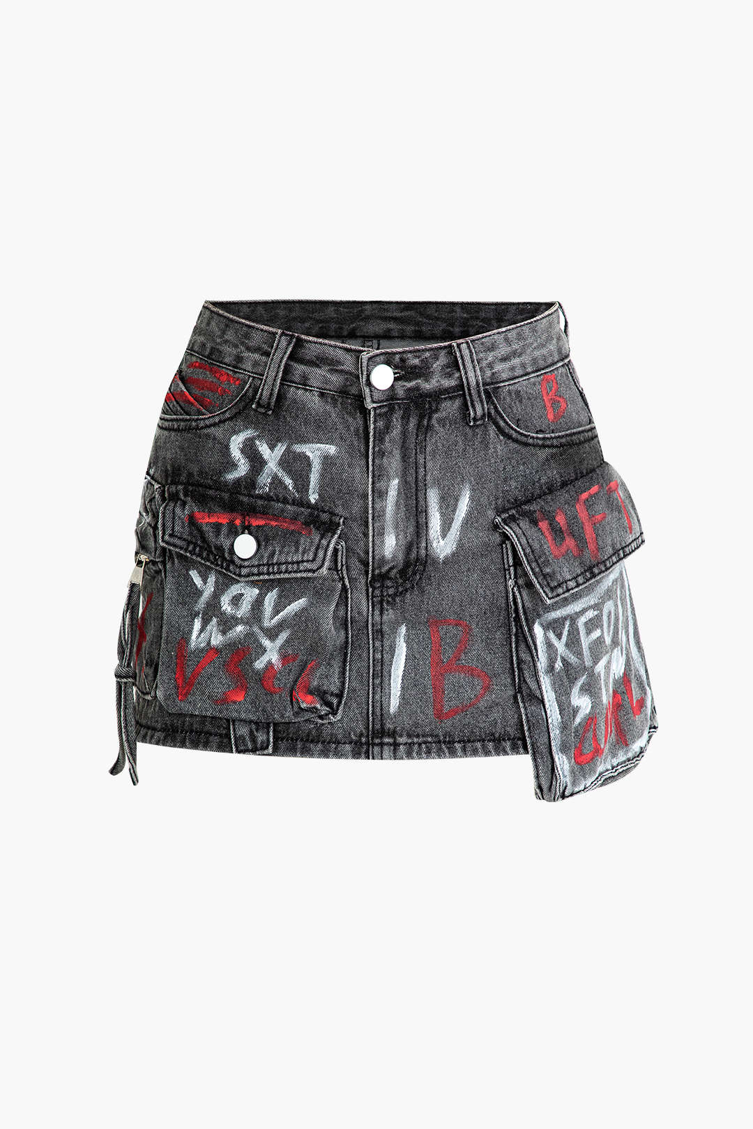 Graffiti Flap Pocket Mini Denim Skirt