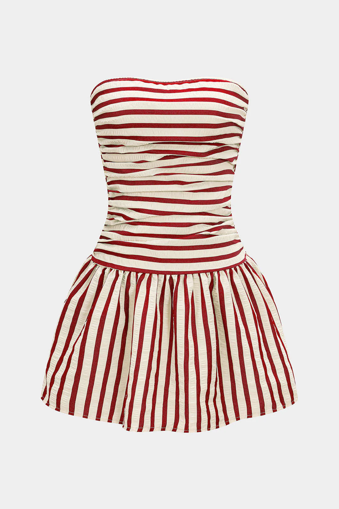 Striped Smocked Strapless Backless Sleeveless Mini Dress