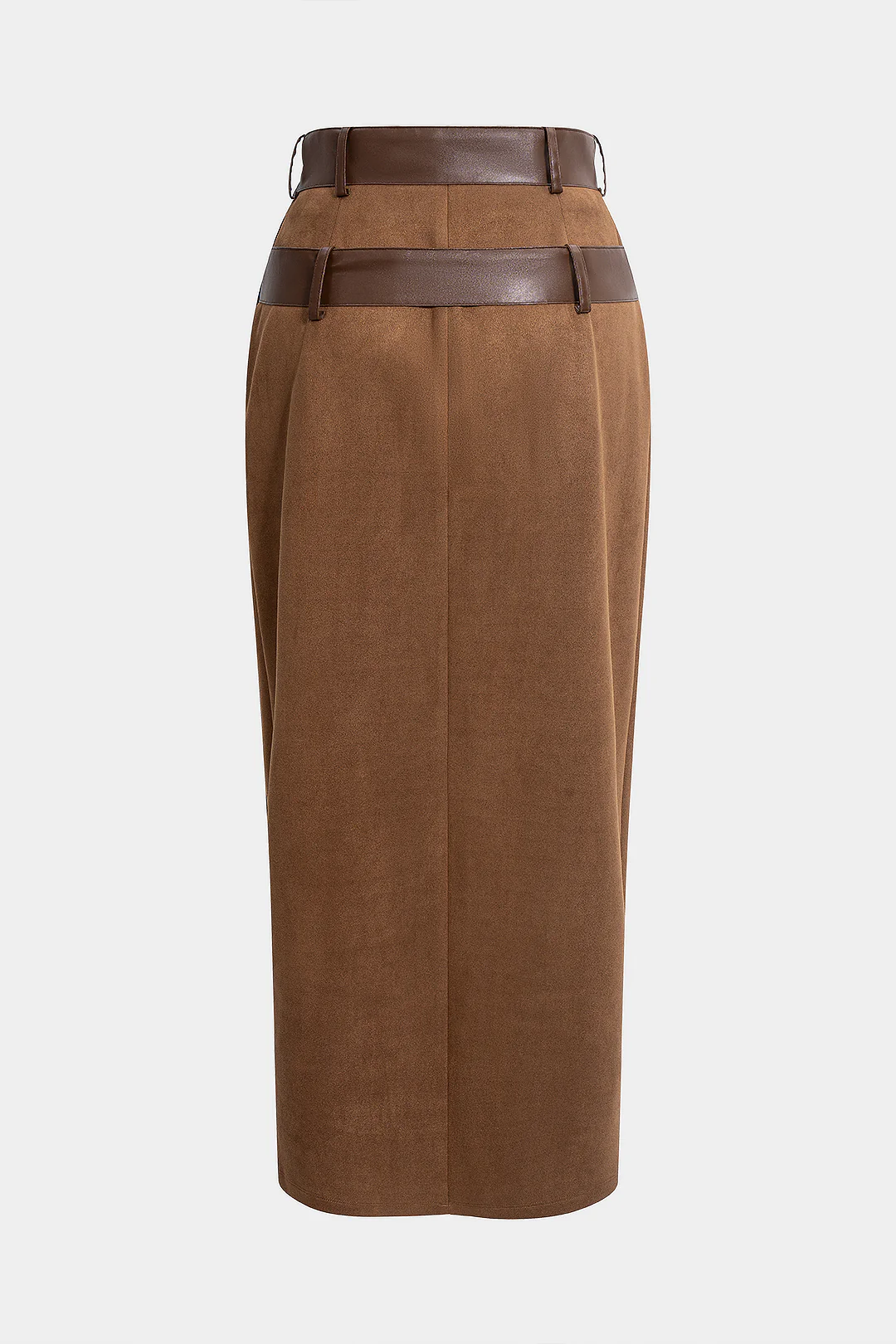 High Waist Slit Belted Suede Skirt
