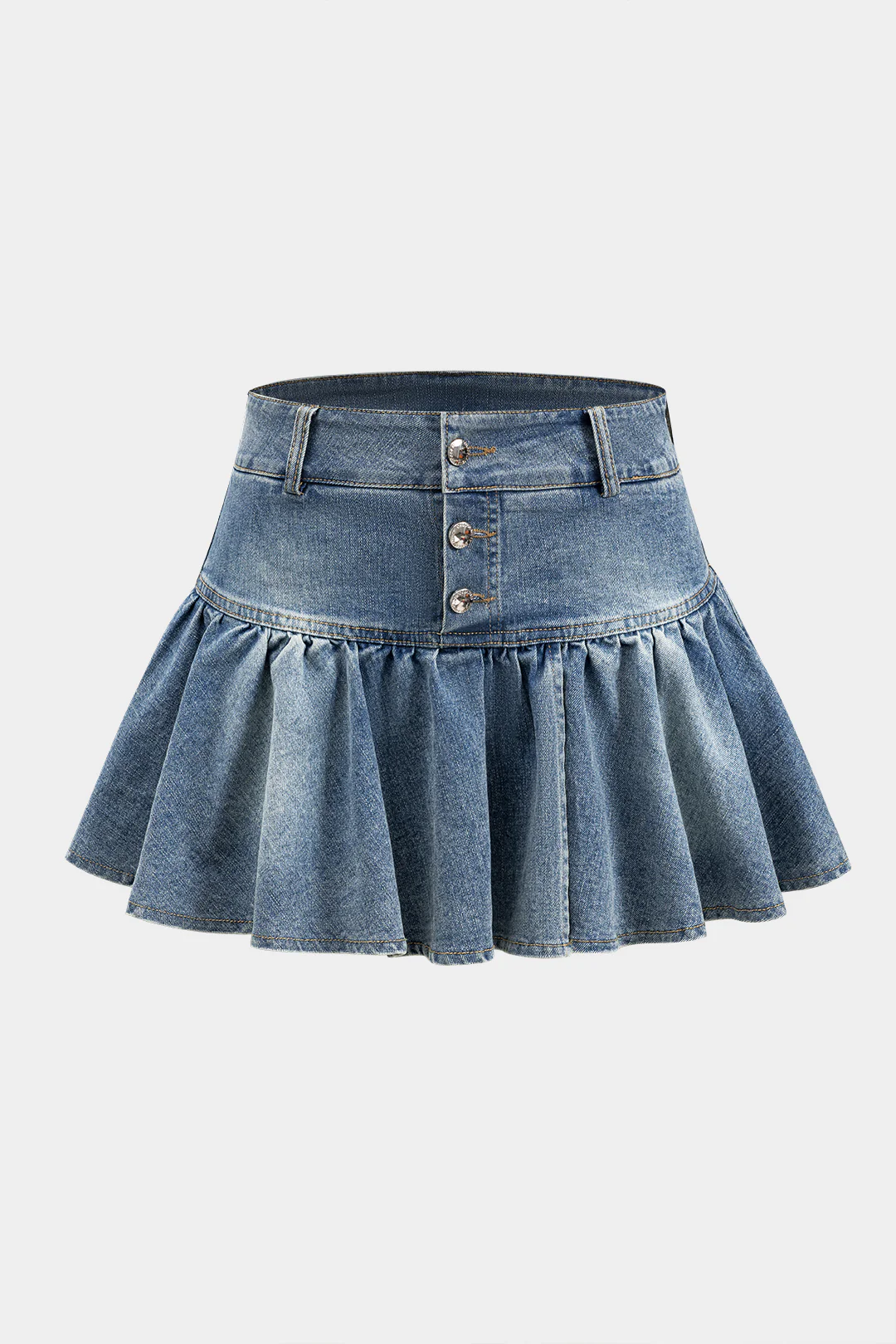 Denim Pleated Buttoned Skirt