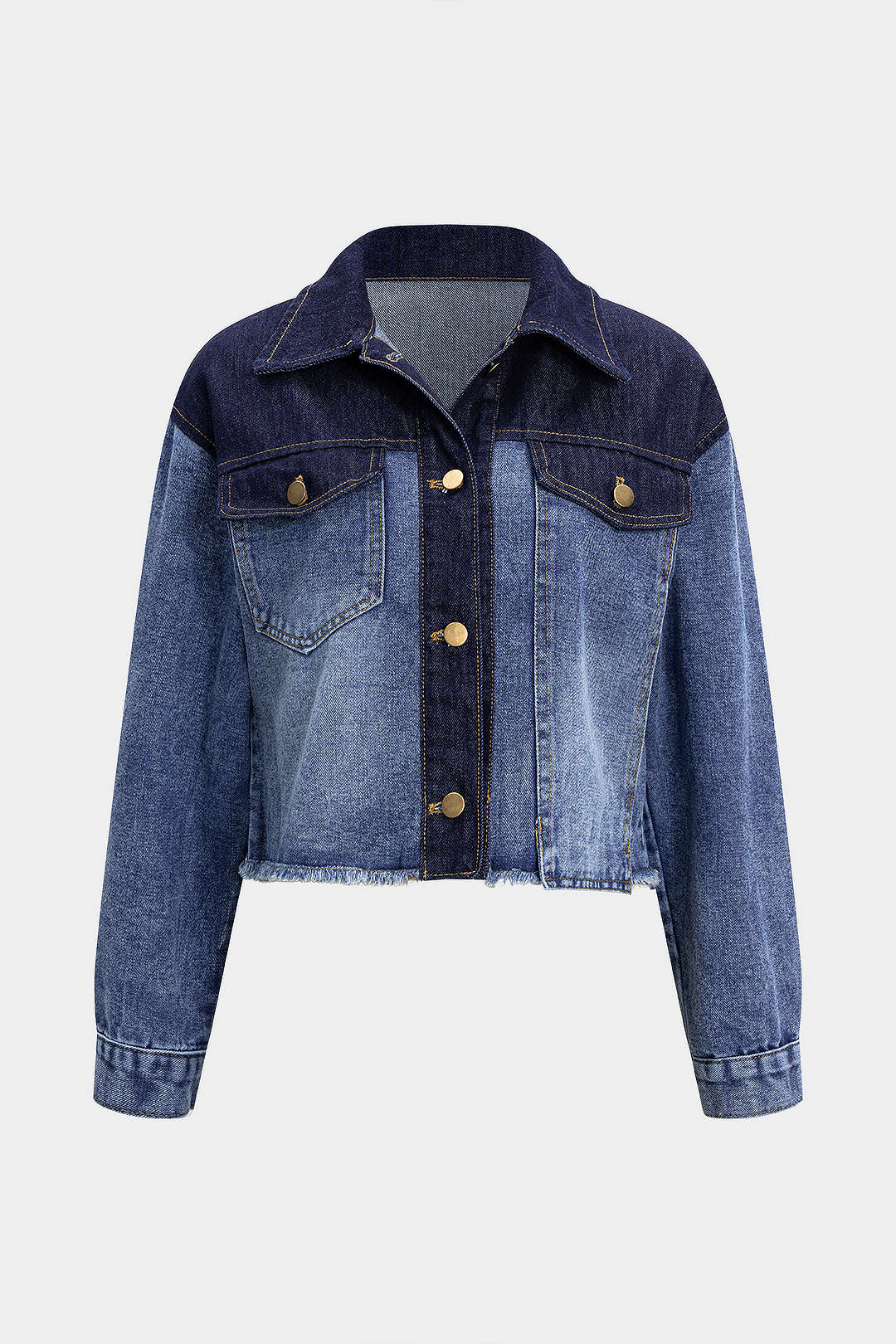 Contrast Button Frayed Denim Jacket