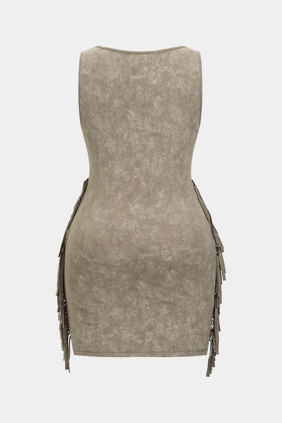 Plus Size Tie-Dye Printed Fringe Square-Neck Sleeveless Mini Dress