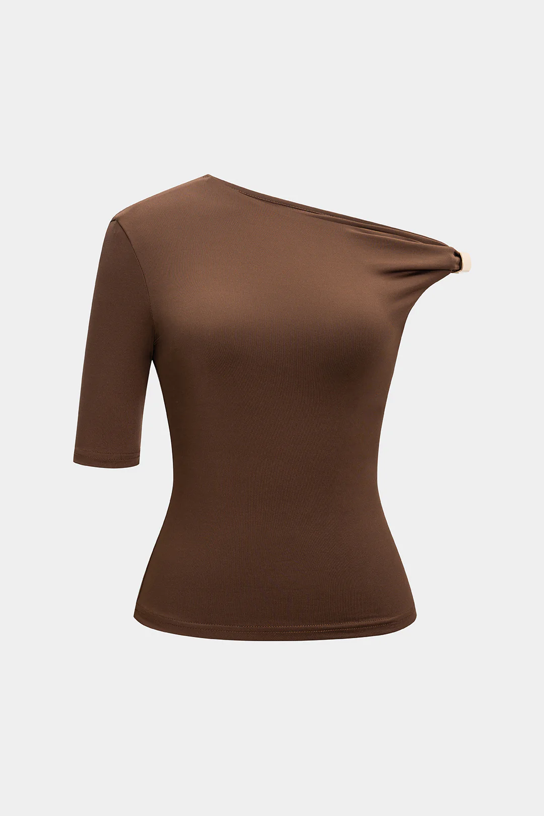 Metallic One-Shoulder Short-Sleeve T-Shirt