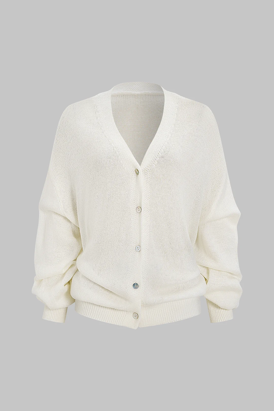 Knit V-Neck Button Long-Sleeve Top