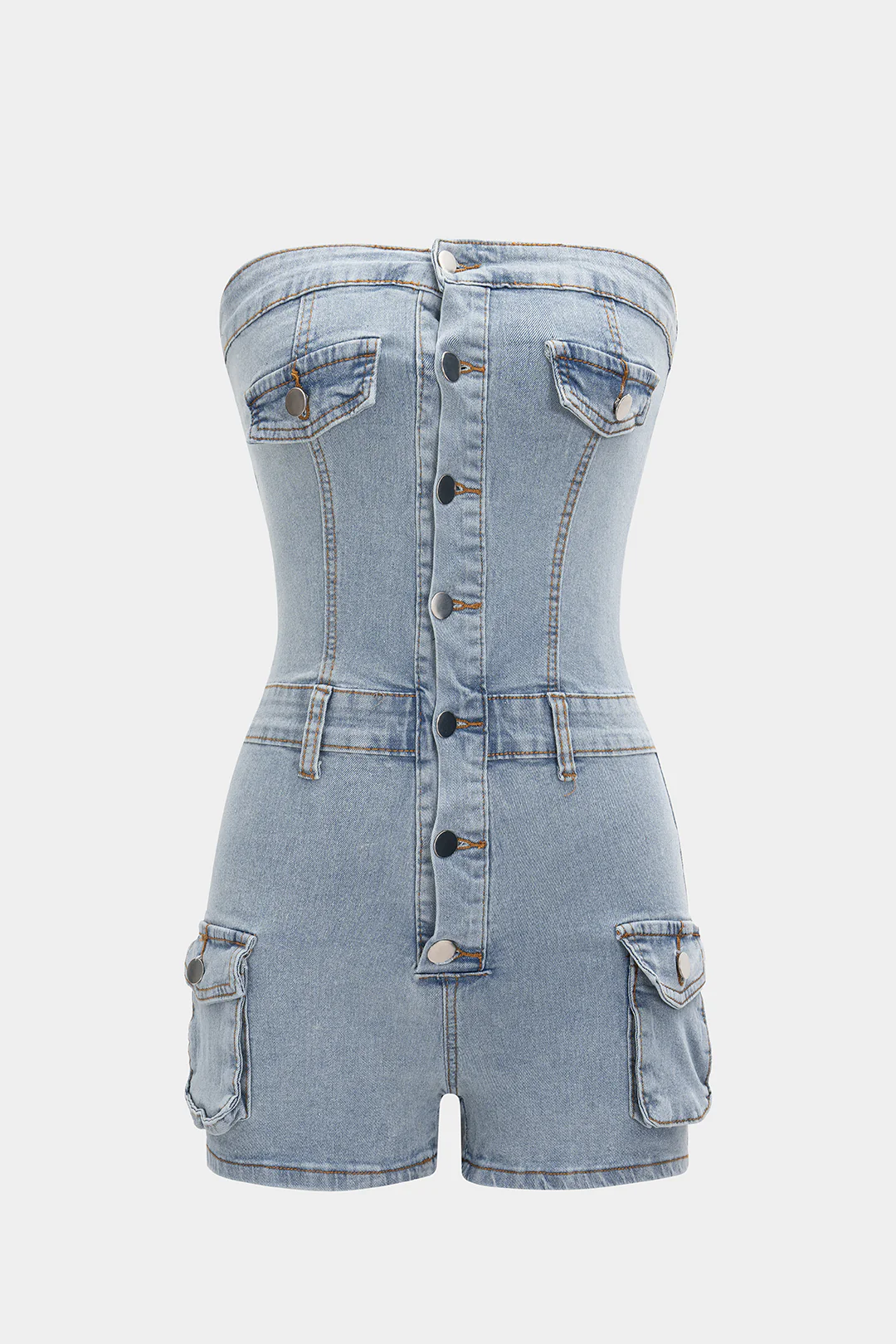 Strapless Button Denim Jumpsuit