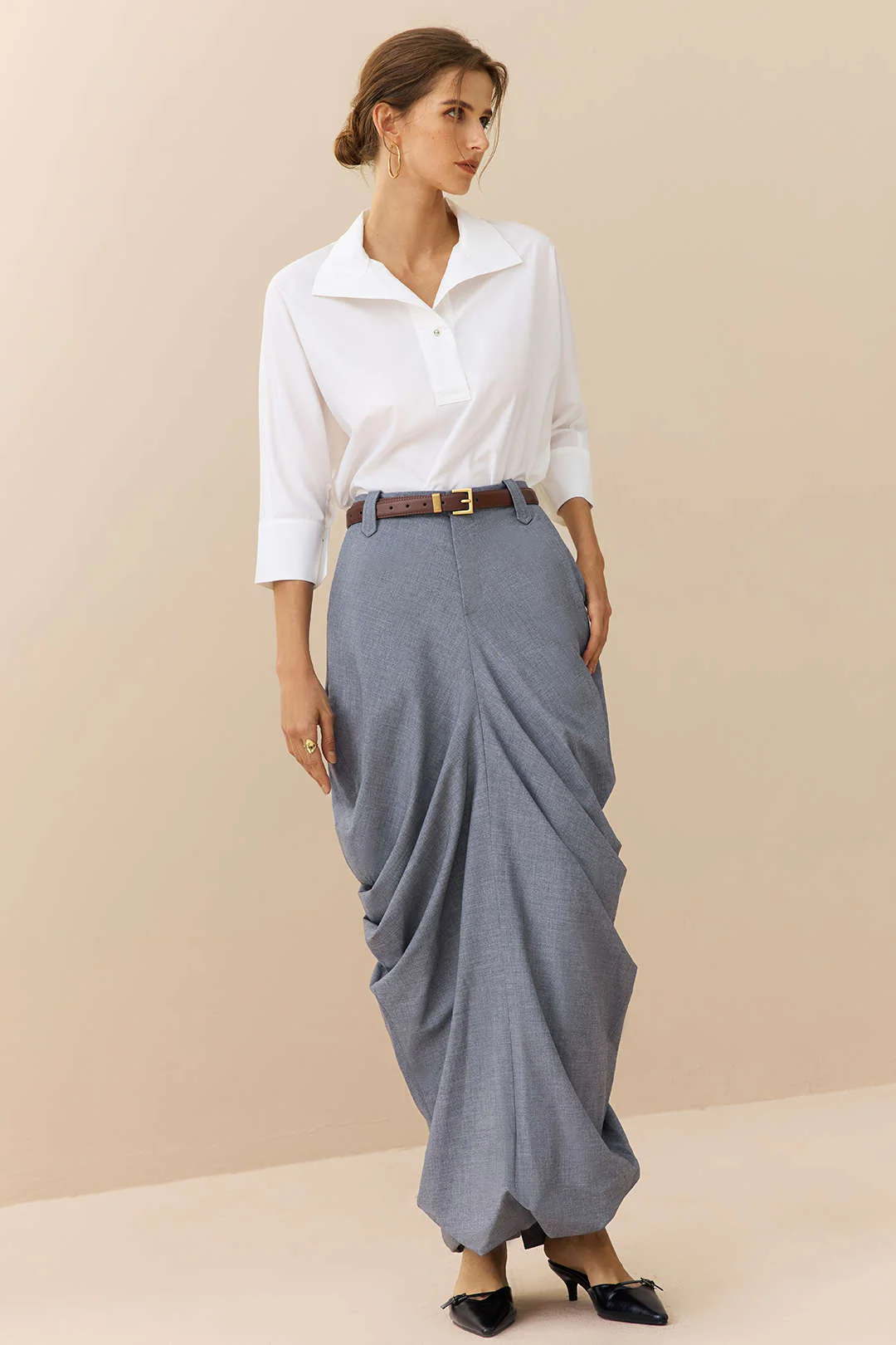 Linen Solid Ruched Skirt