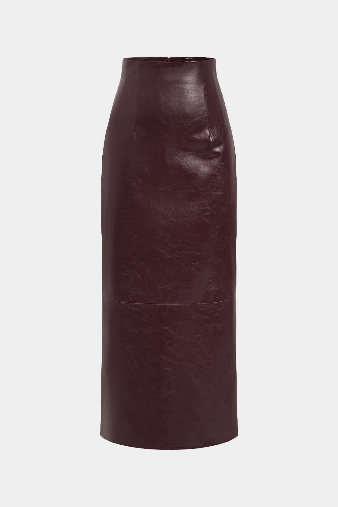 Basic Solid Faux Leather Midi Skirt