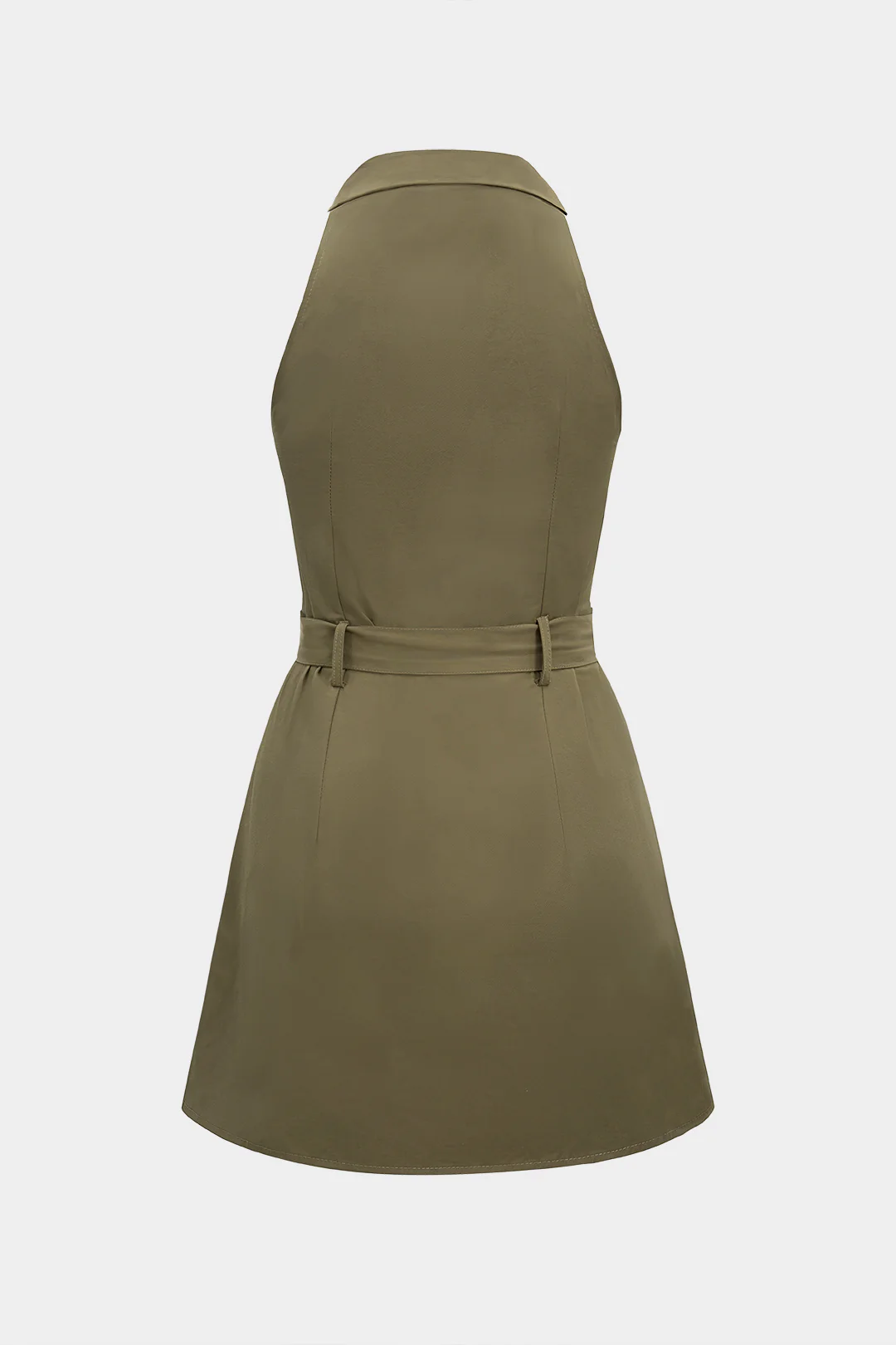 Belted Collar Sleeveless Short Dress