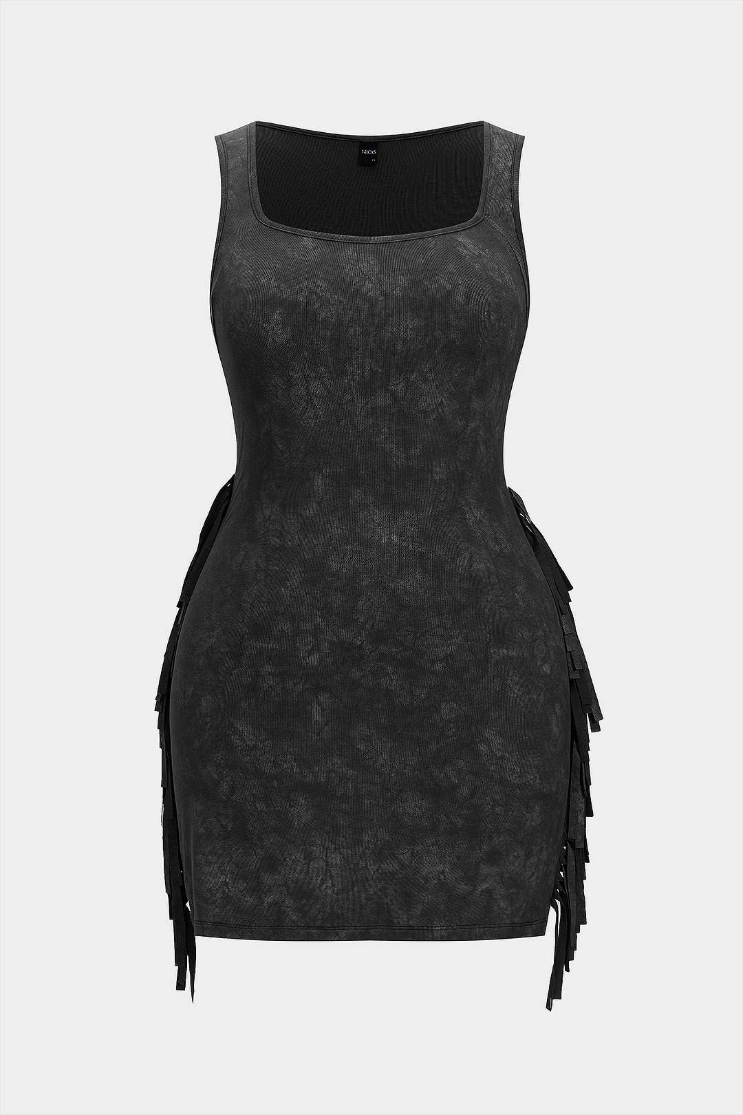 Plus Size Tie-Dye Printed Fringe Square-Neck Sleeveless Mini Dress