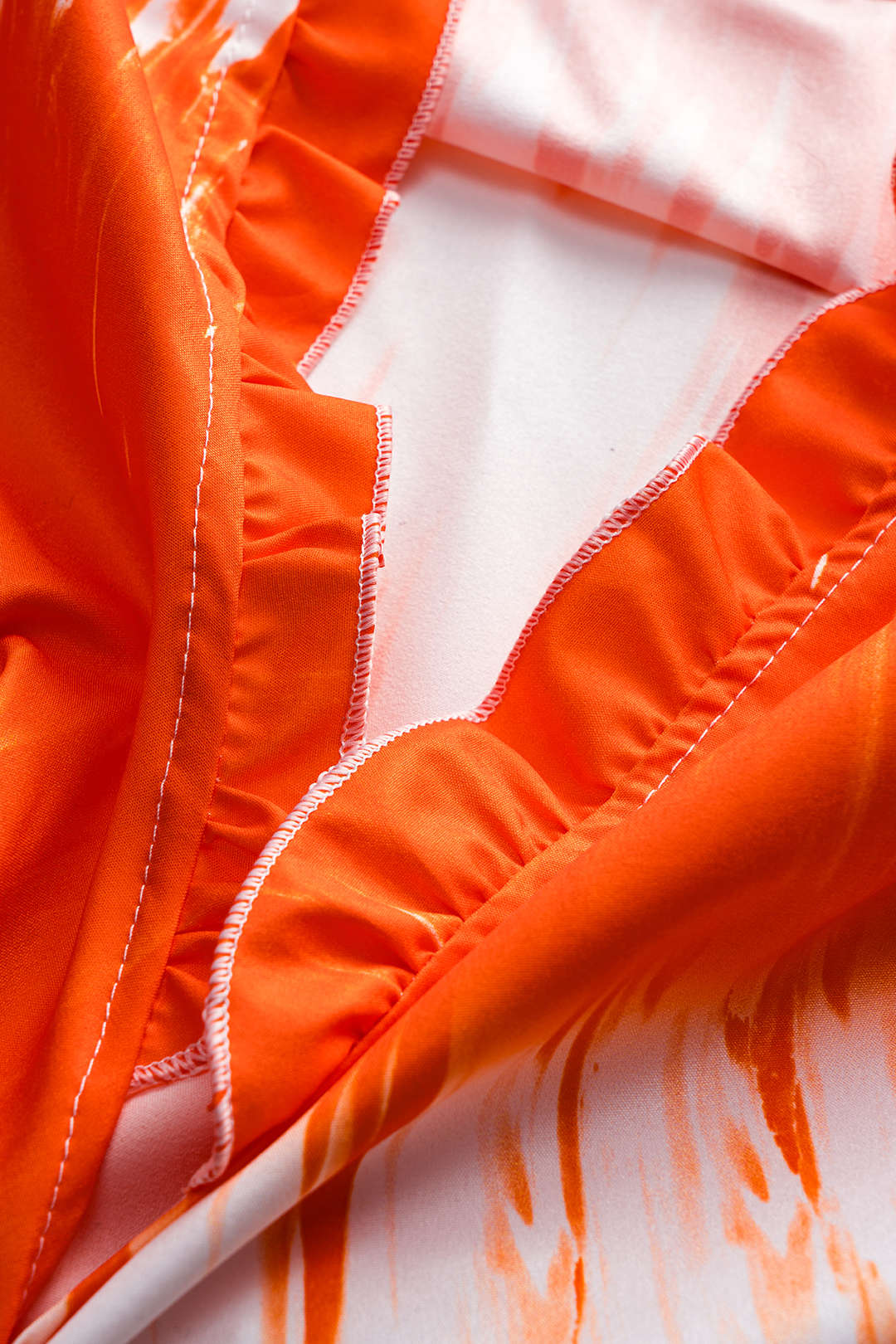 Tropical Print Ruffled V-Neck Tie-Front Top and Ruched High-Waist Wide-Leg Pants Set