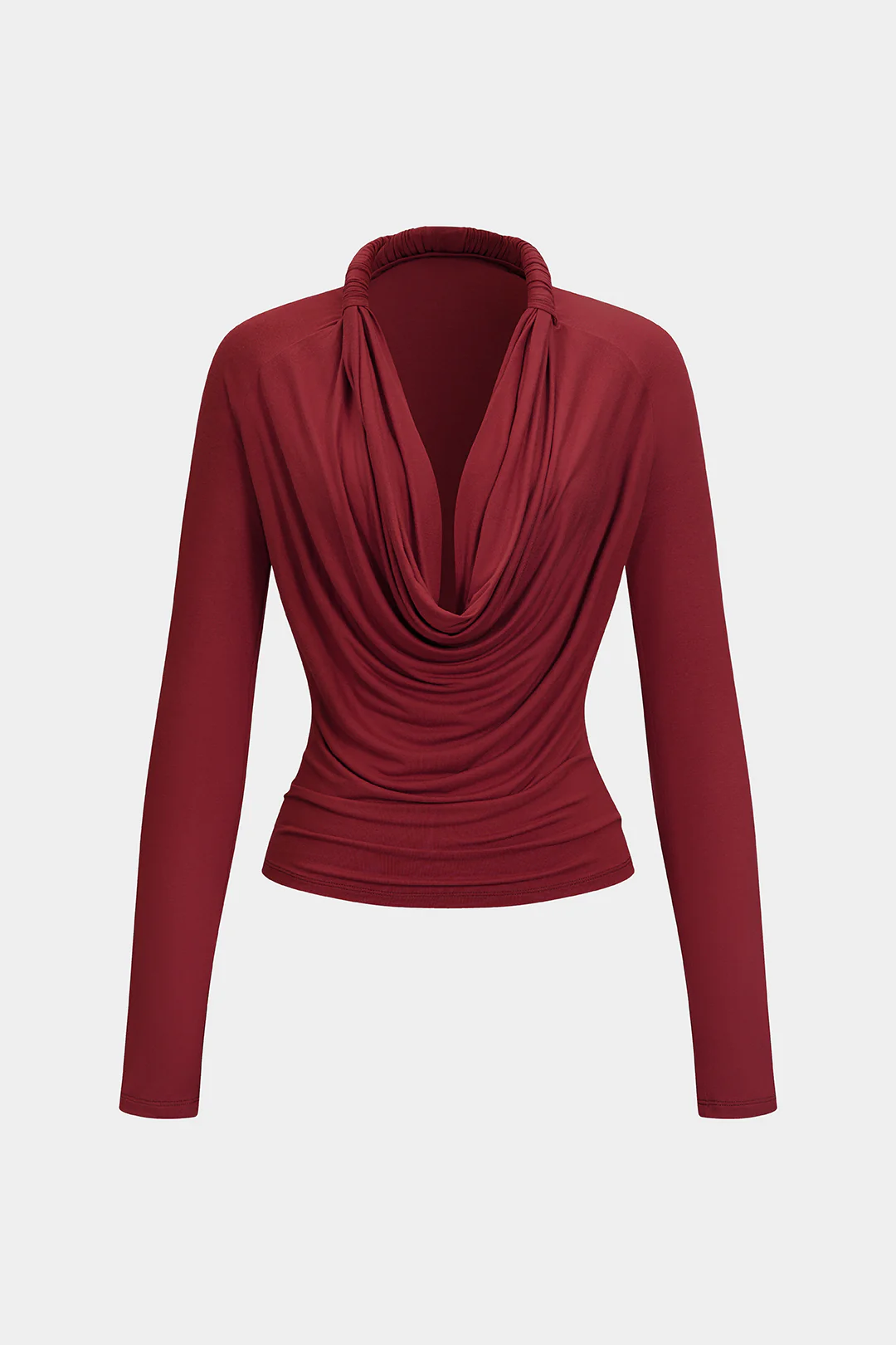 Ruched Draped Cowl Neck Long Sleeve Blouse
