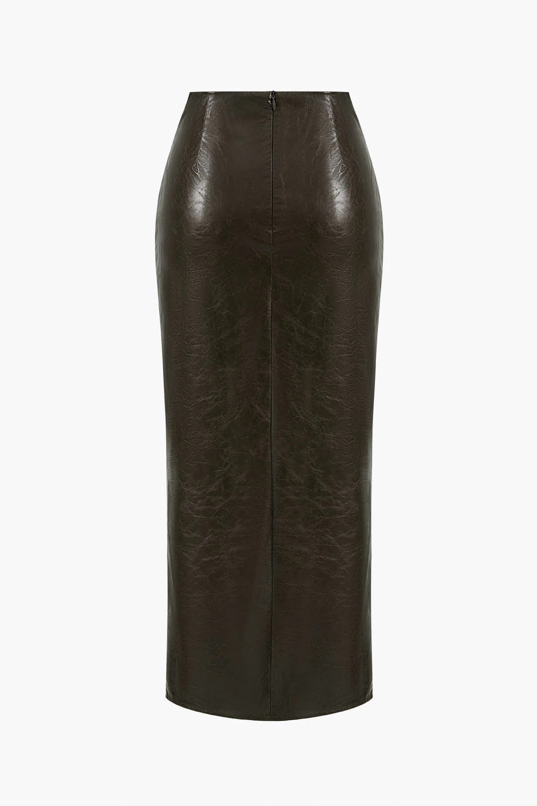 Faux Leather Twisted Slit Skirt