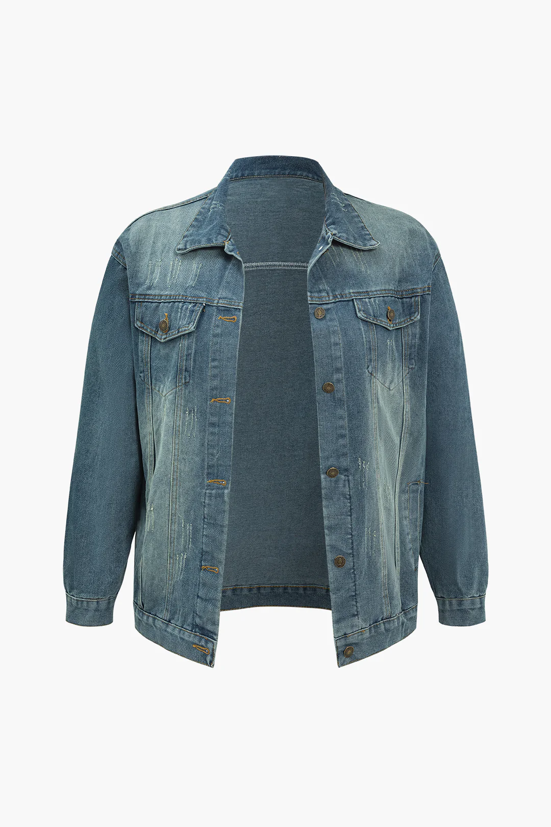 Plus Size Denim Button Pocket Jacket