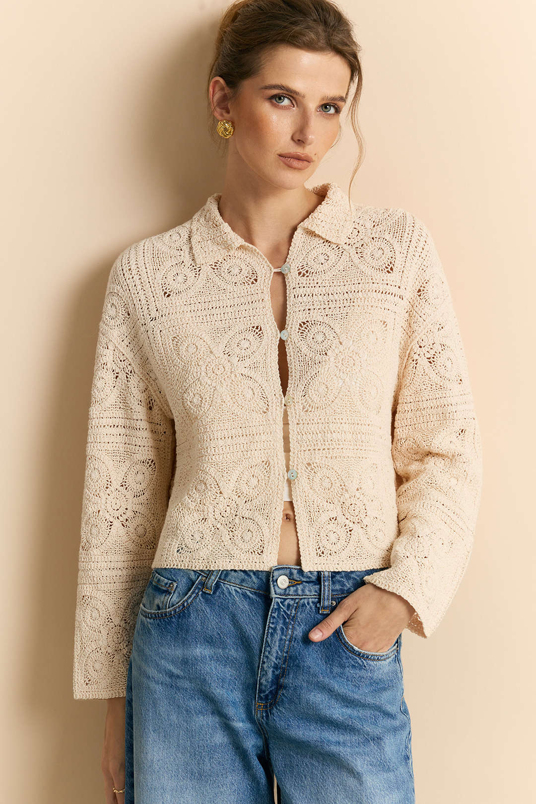 Knit Button Hollow Out Cardigan