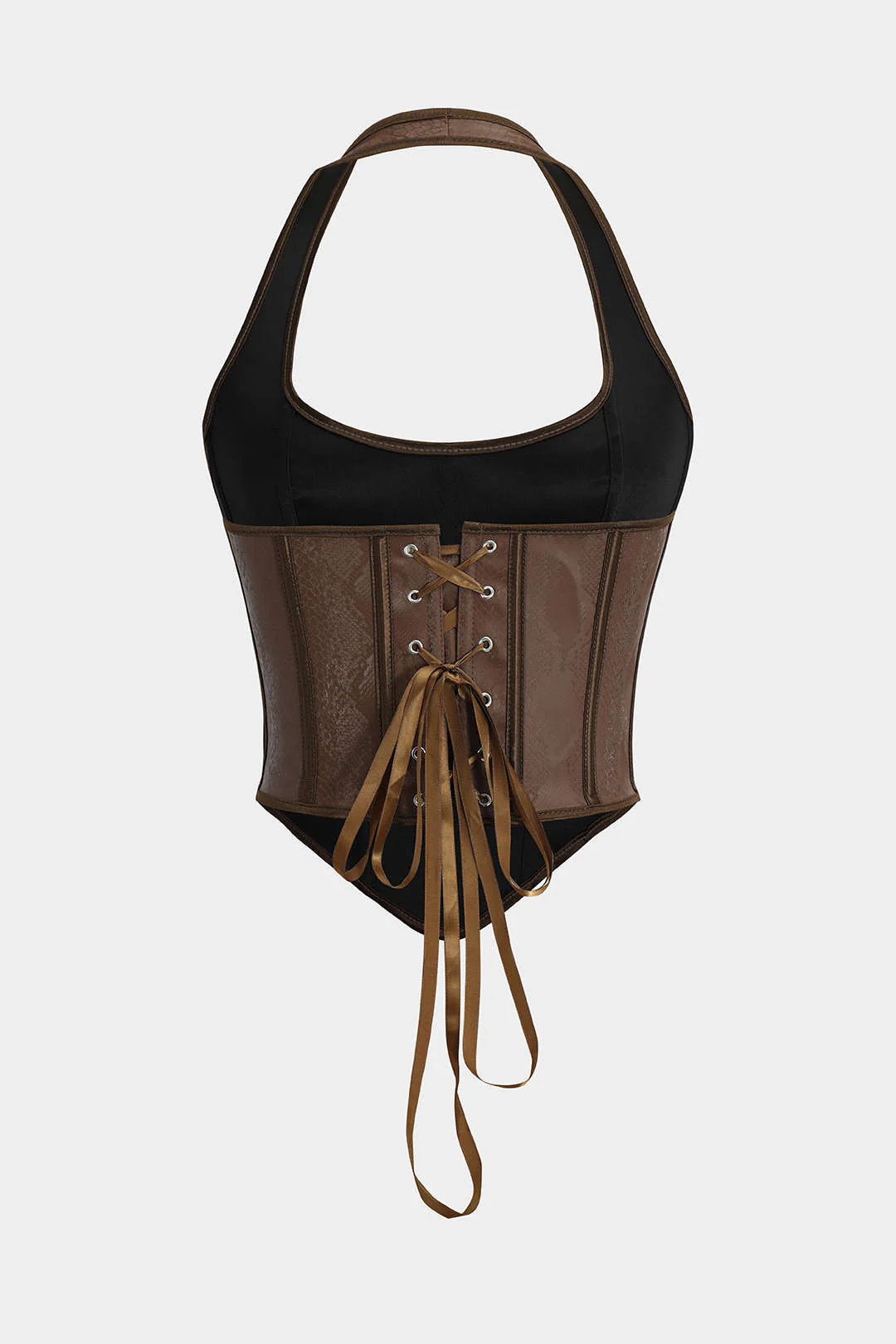 Snake Pattern Faux Leather Tie-Up Corset Camisole Top