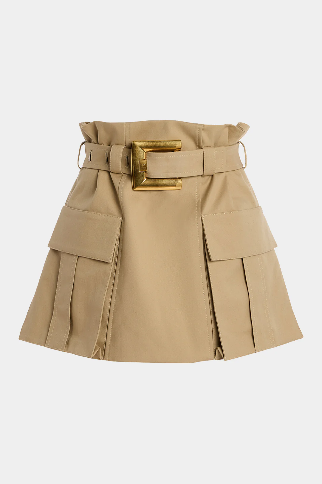 Metallic Decor Belted Ruched Zipper Detail Skirt
