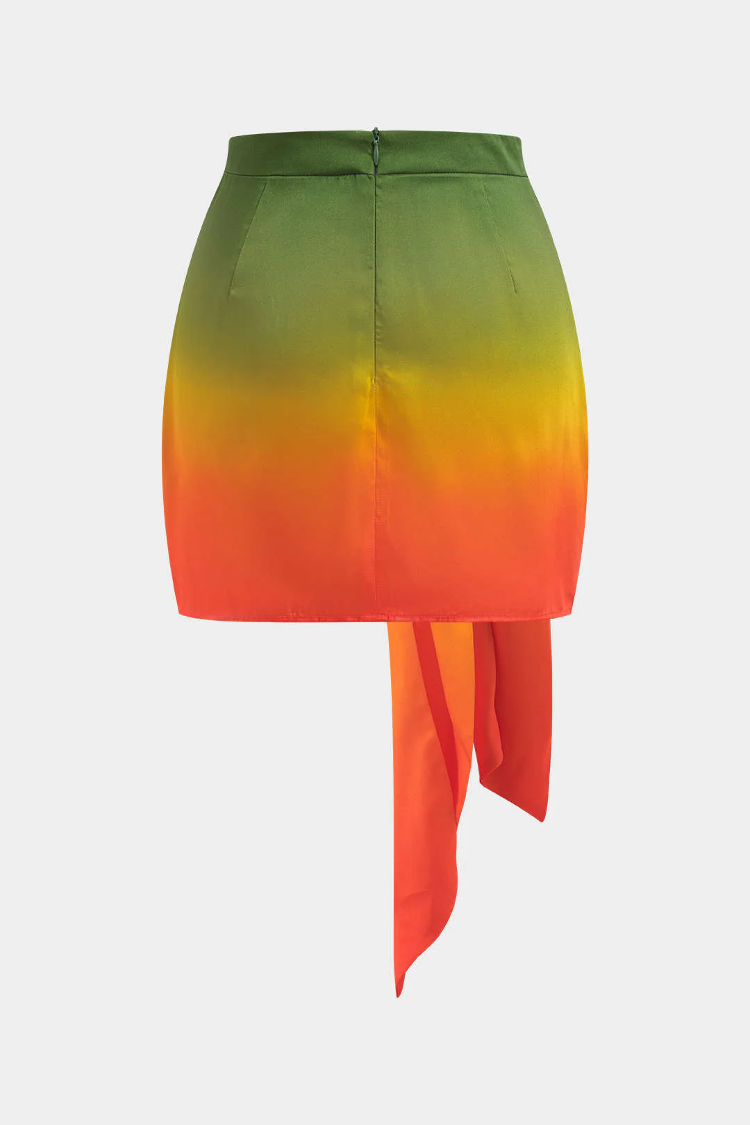 Ombre Print Satin Ruched Tie-Front Zippered Skirt