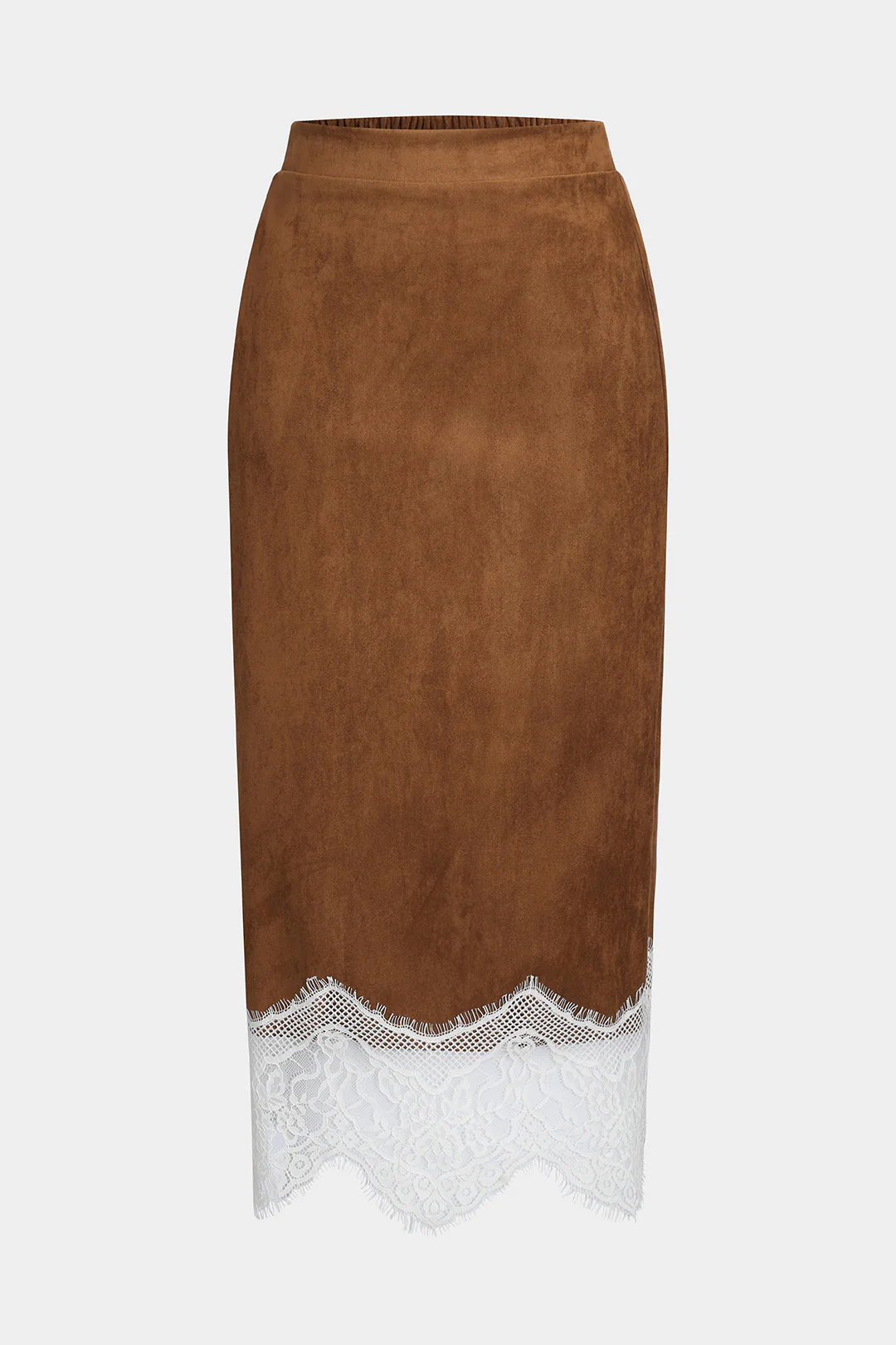 Suede Lace Patchwork Slit Skirt