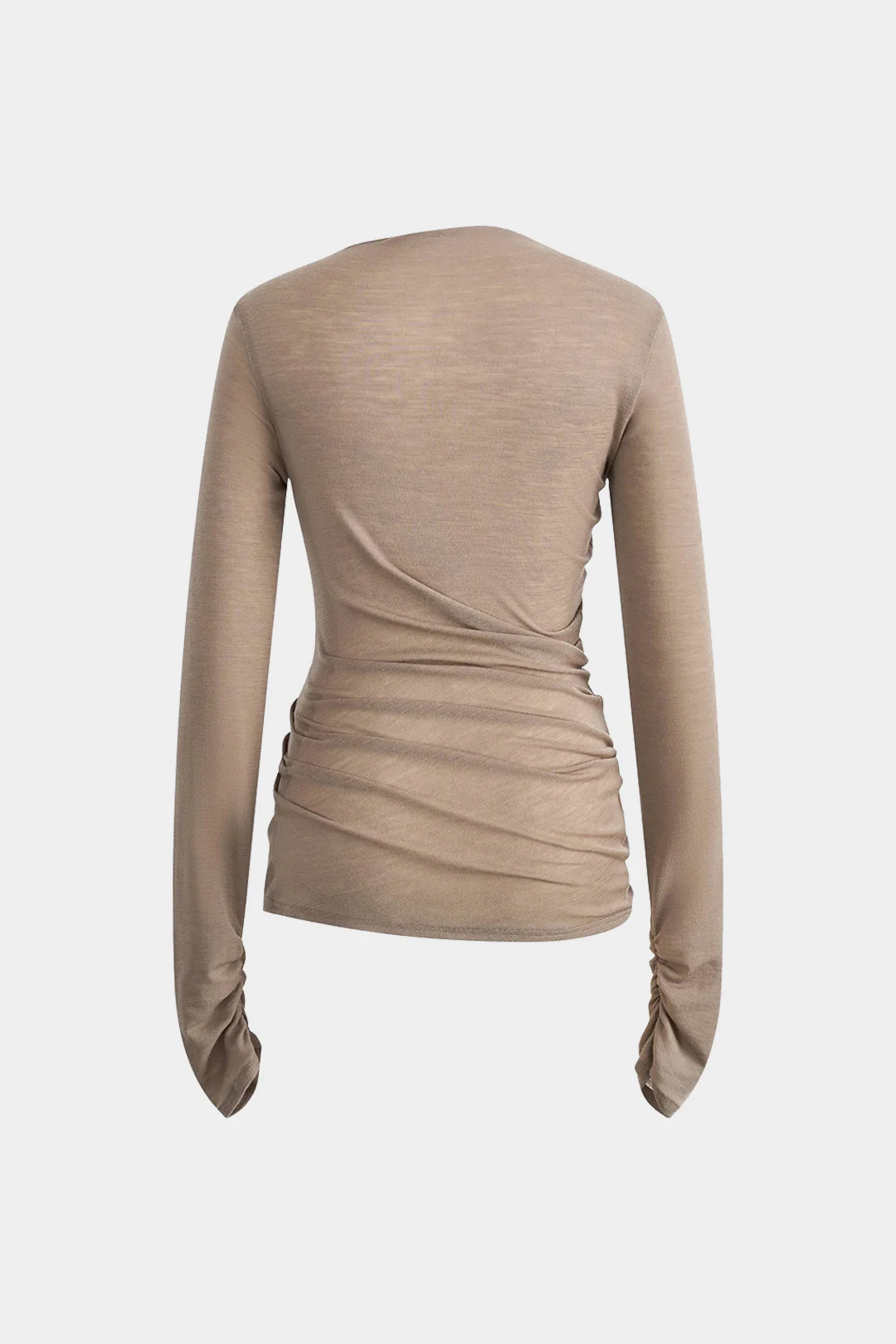 Ruched Asymmetric Long-Sleeved Top