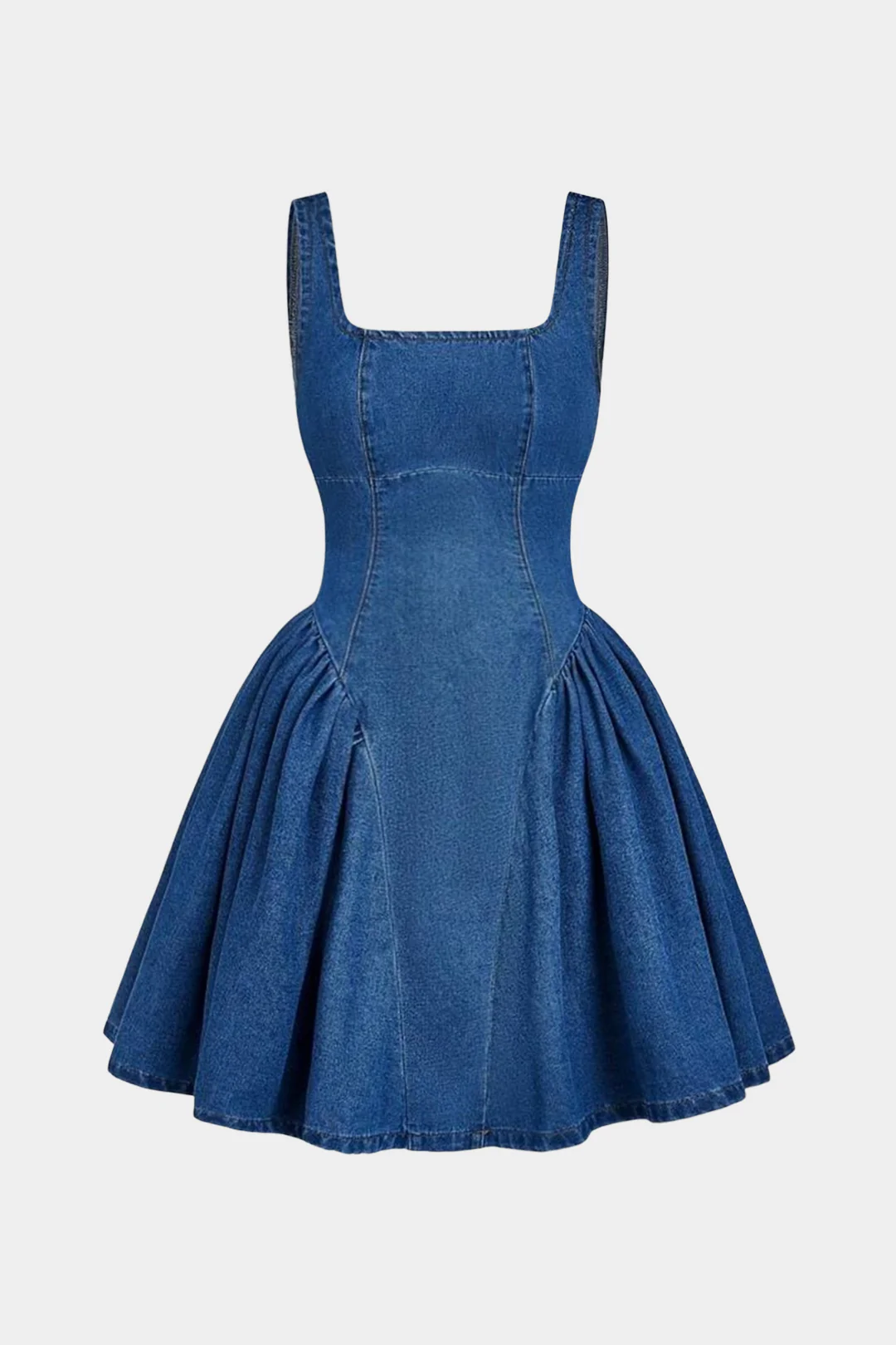 Denim Puff Hem Tank Sleeveless Mini Dress