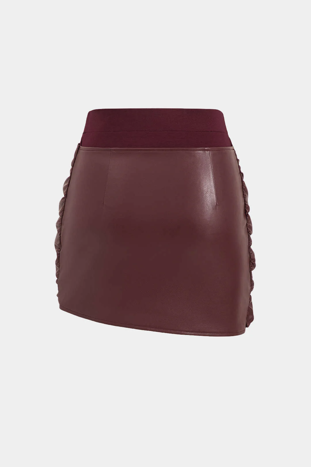 Patchwork Imitation Leather Tie Front Mini Skirt