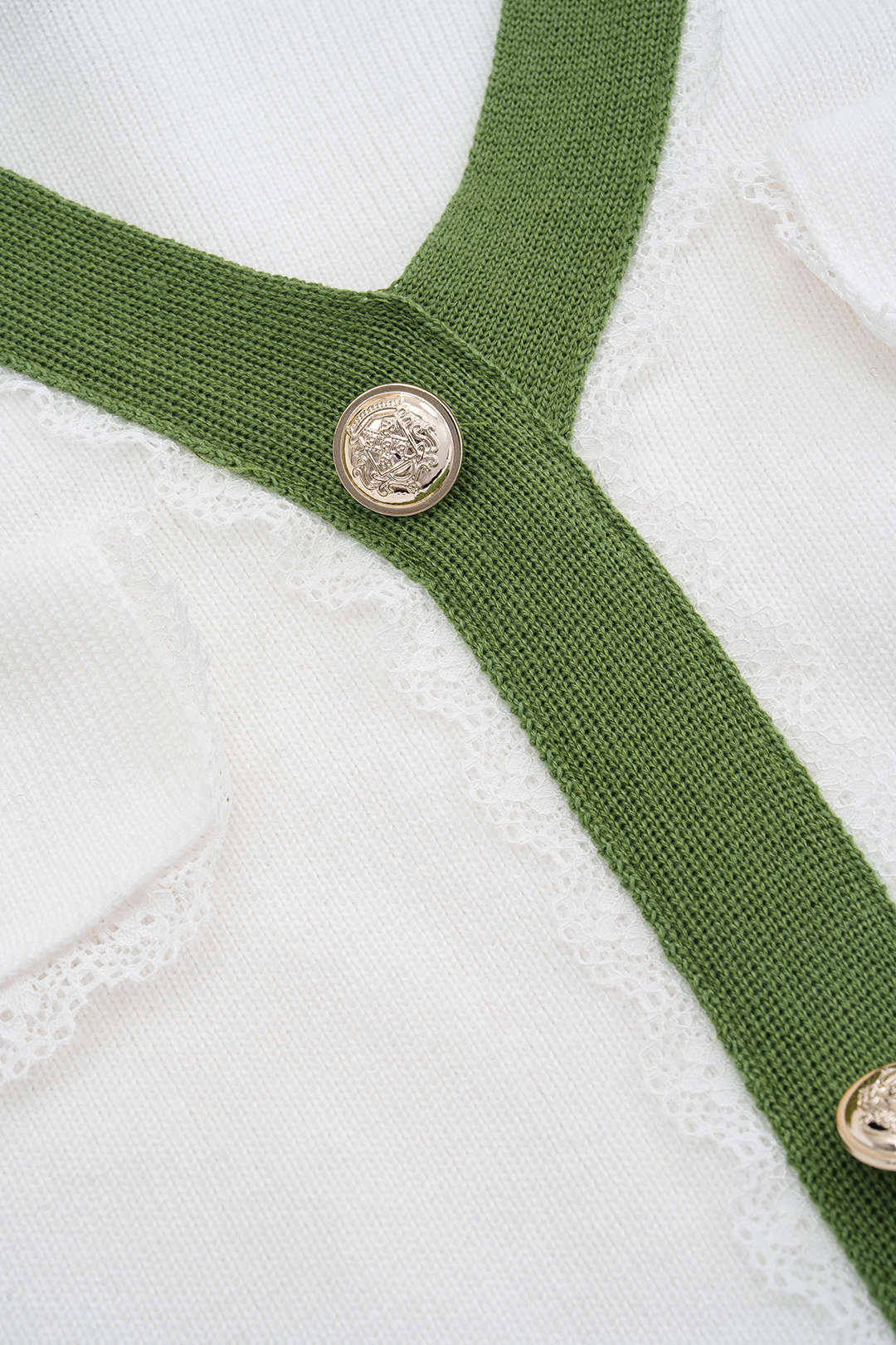 Knit V-Neck Buttoned Lace-Trimmed Short-Sleeve Slit Dress